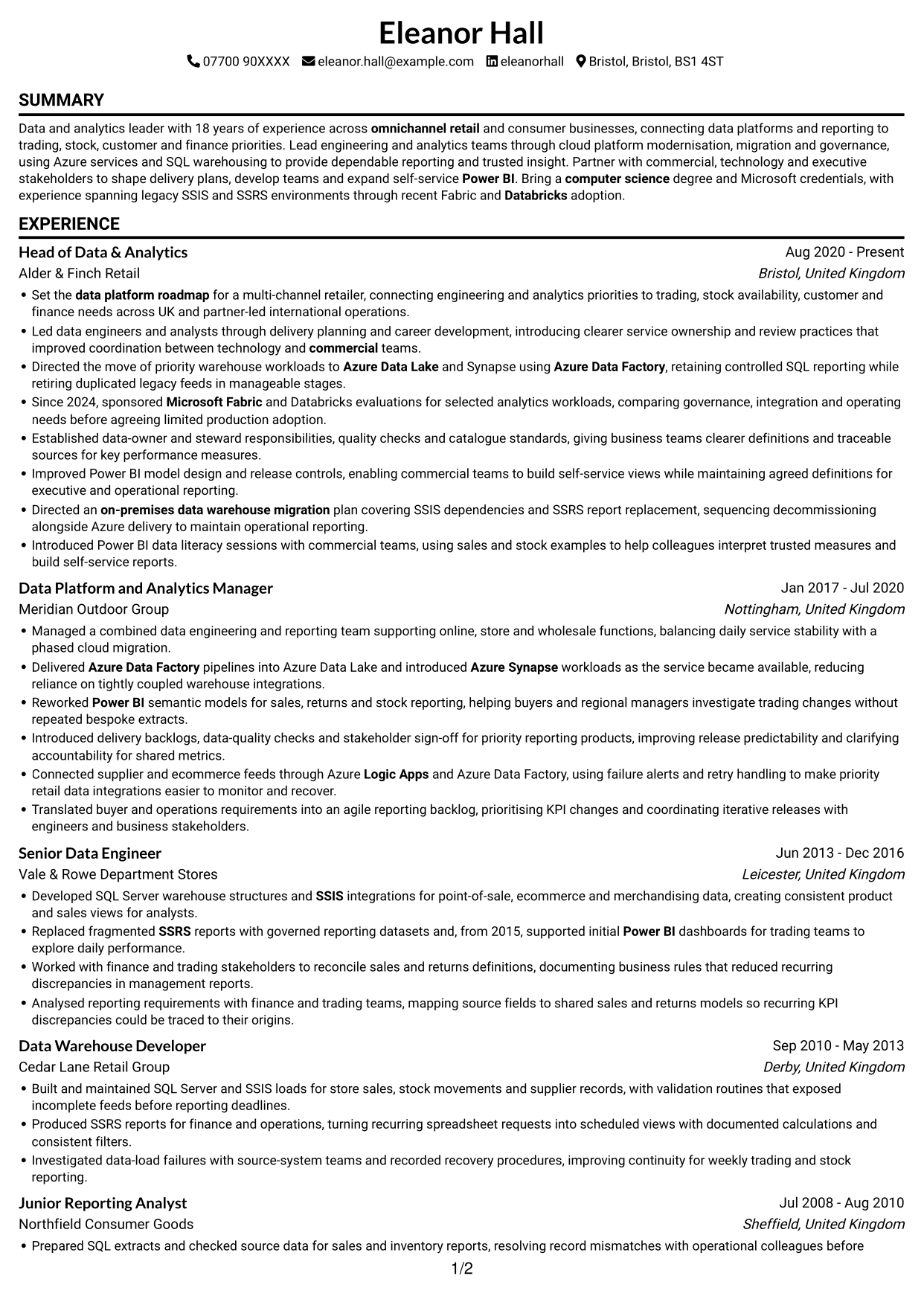 CV example — page 1