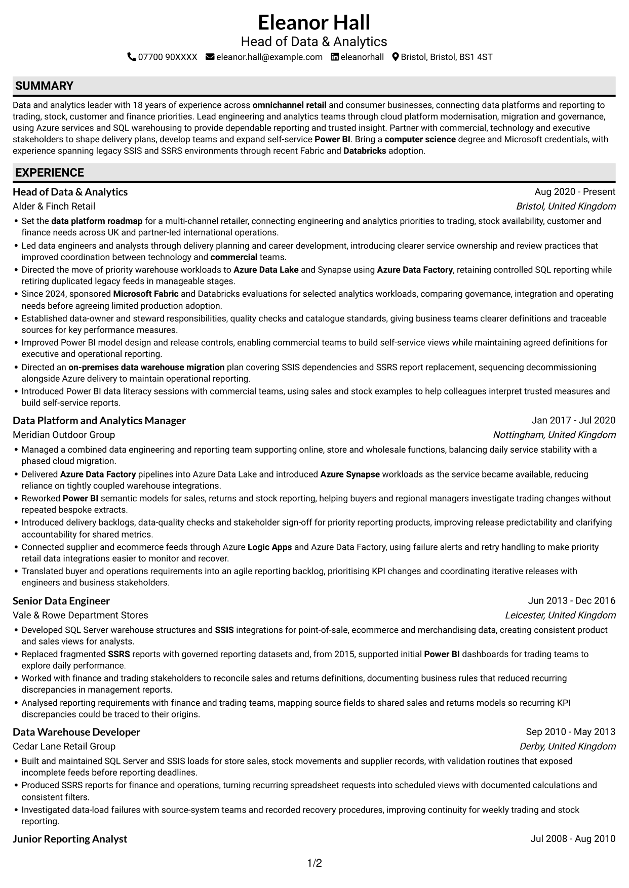 CV example — page 1