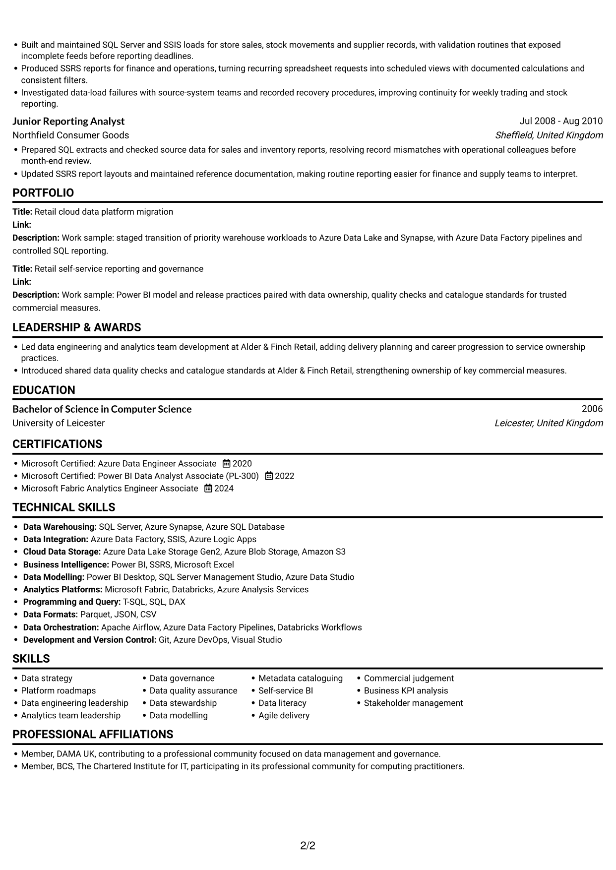CV example — page 2