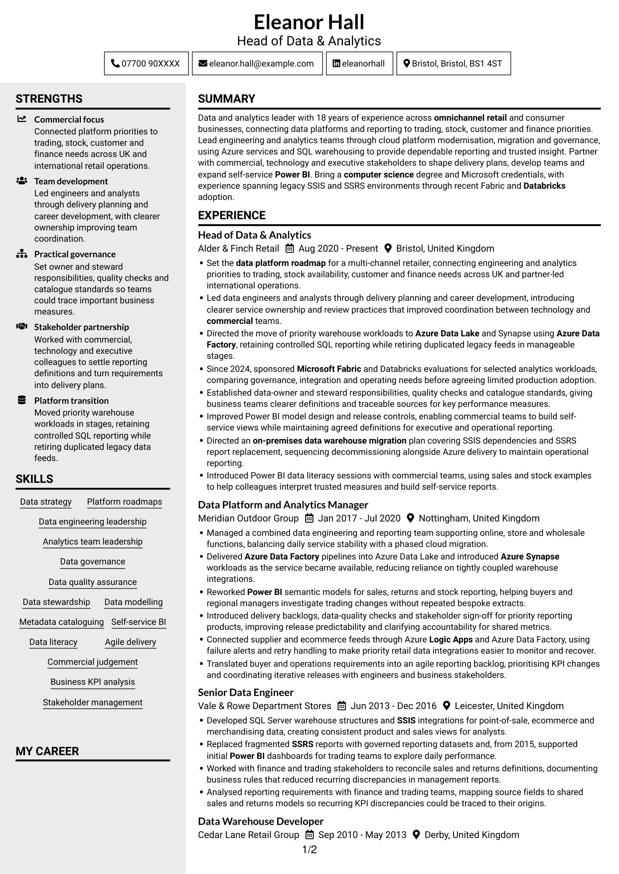 CV example — page 1