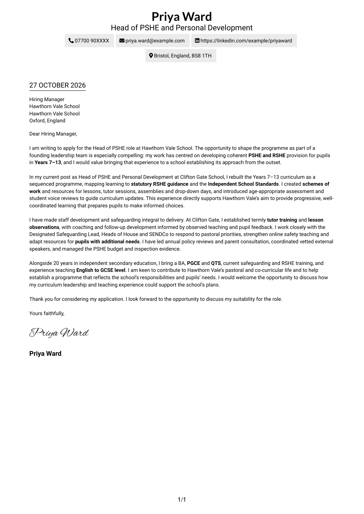 Cover letter example — page 1