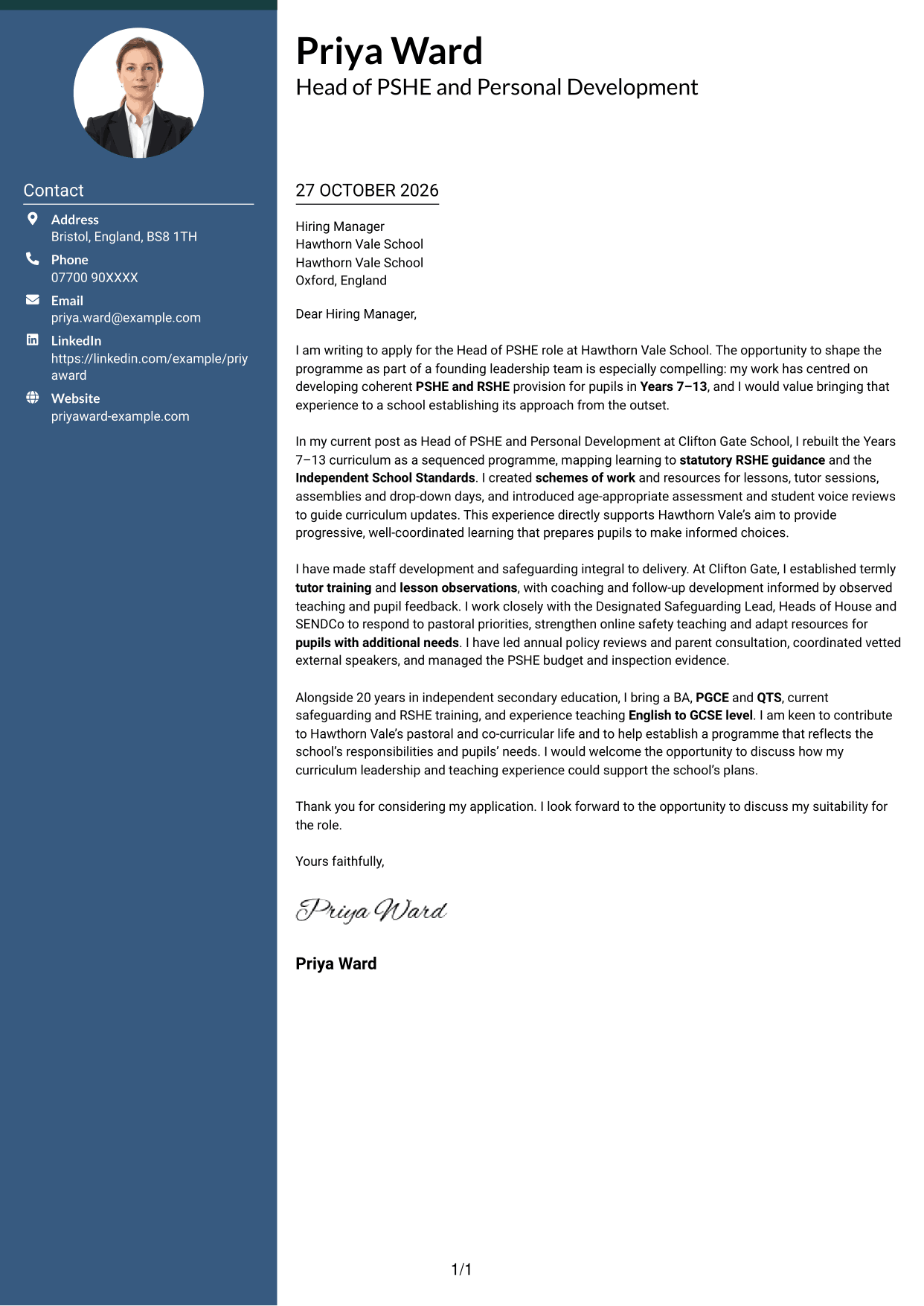 Cover letter example — page 1