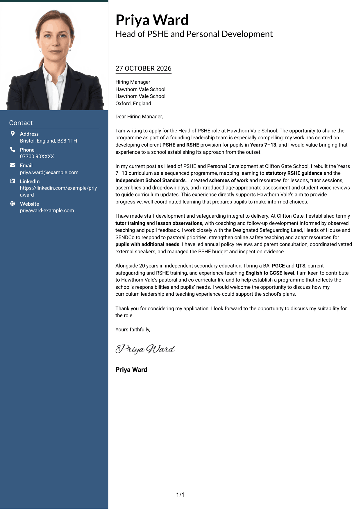 Cover letter example — page 1