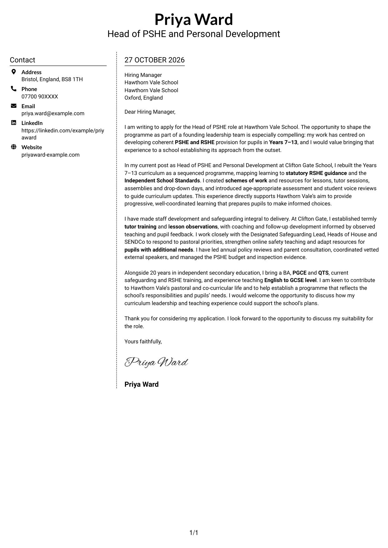 Cover letter example — page 1
