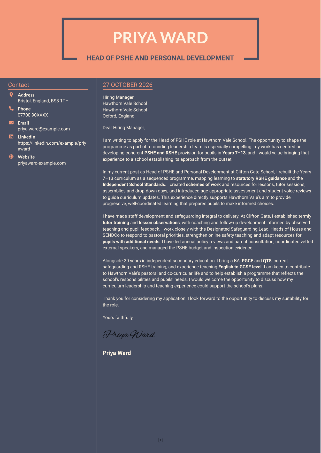 Cover letter example — page 1