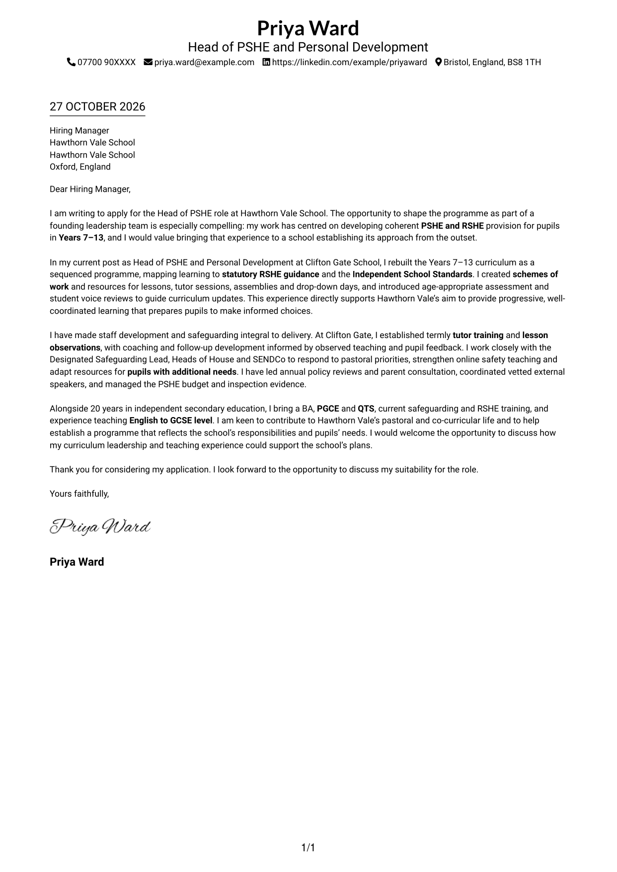 Cover letter example — page 1