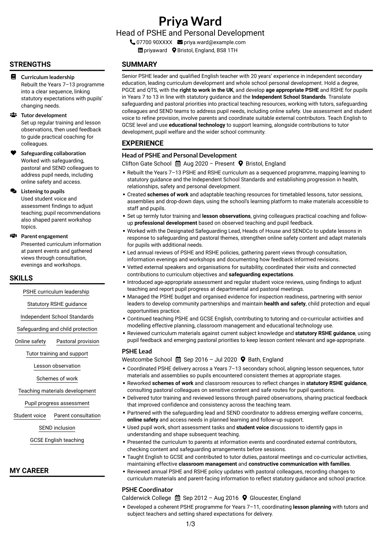 CV example — page 1