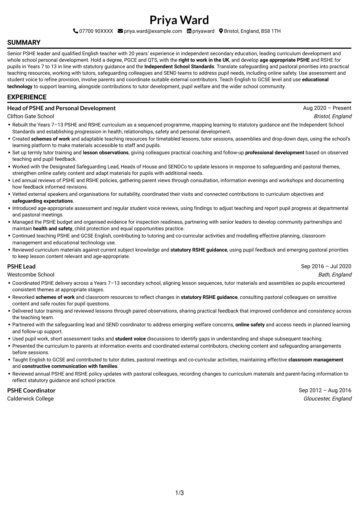 CV example — page 1