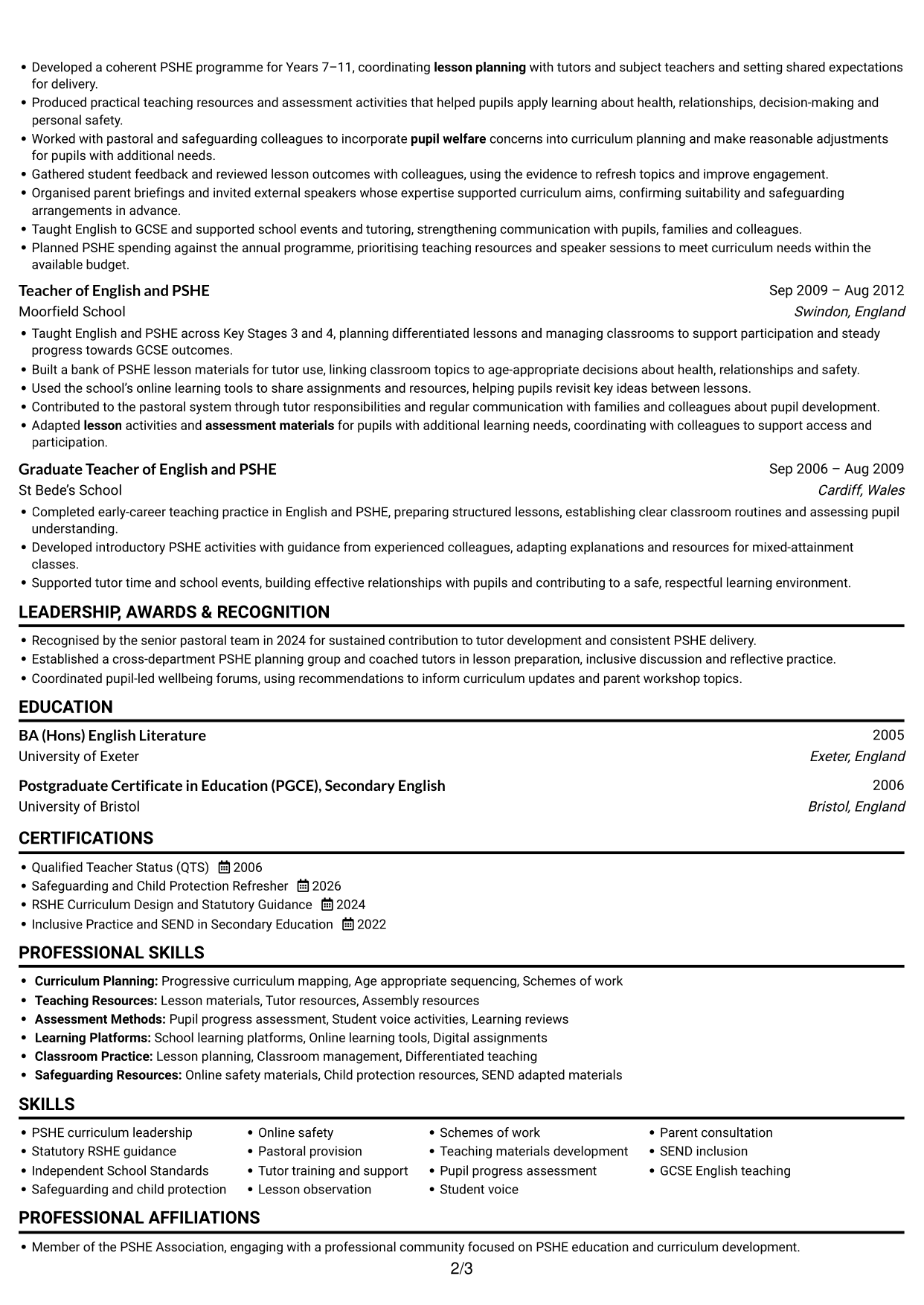 CV example — page 2