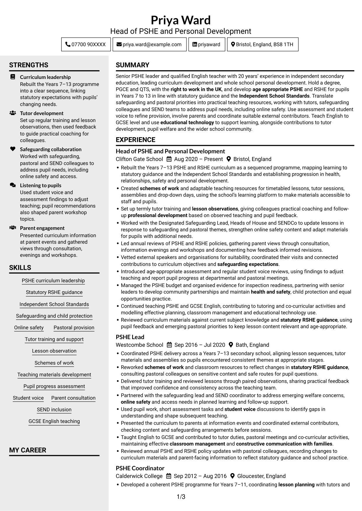 CV example — page 1