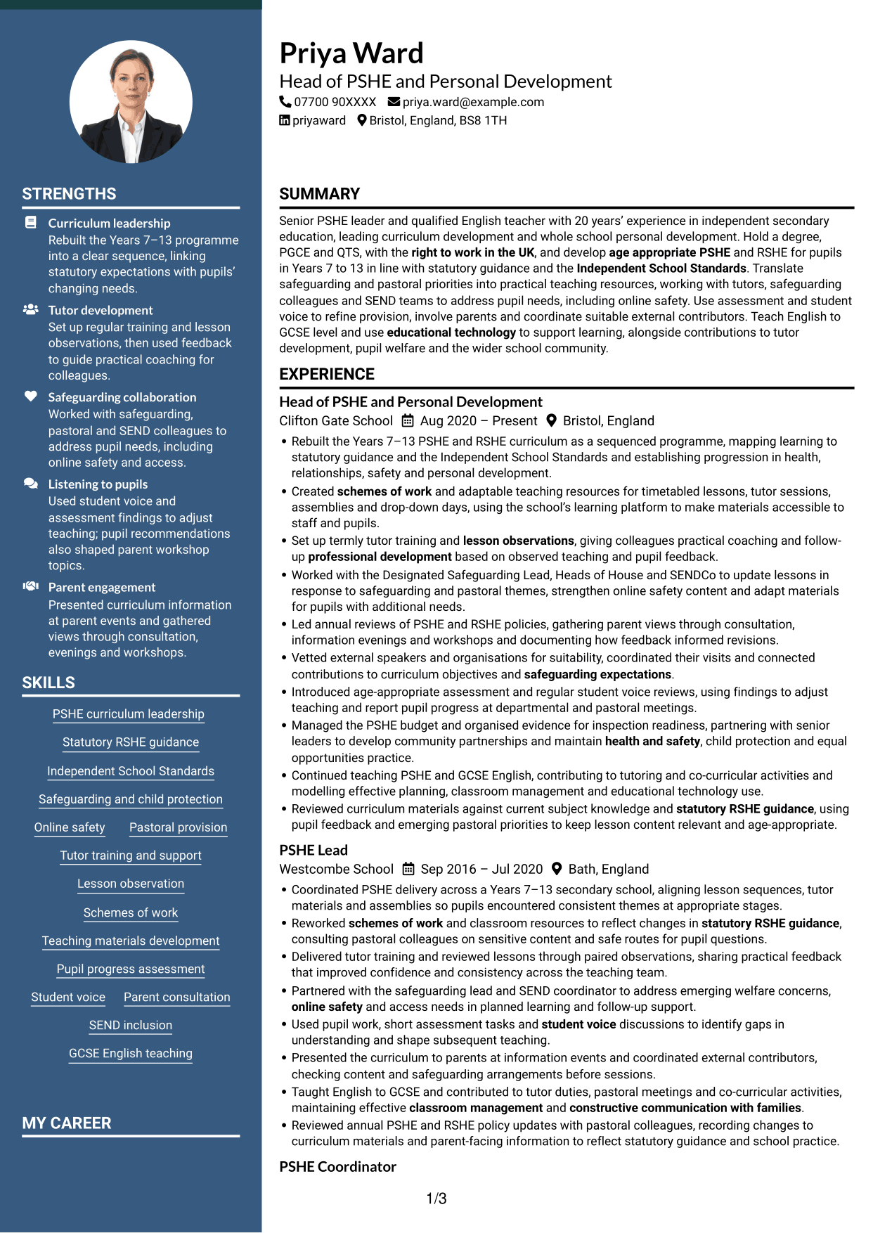 CV example — page 1