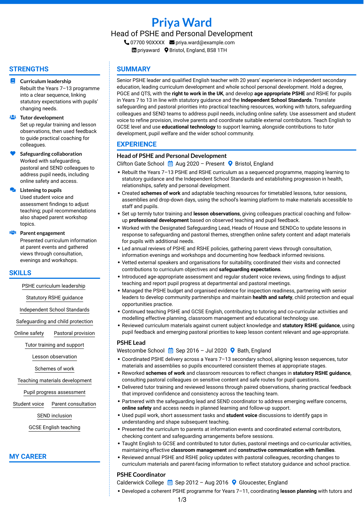 CV example — page 1