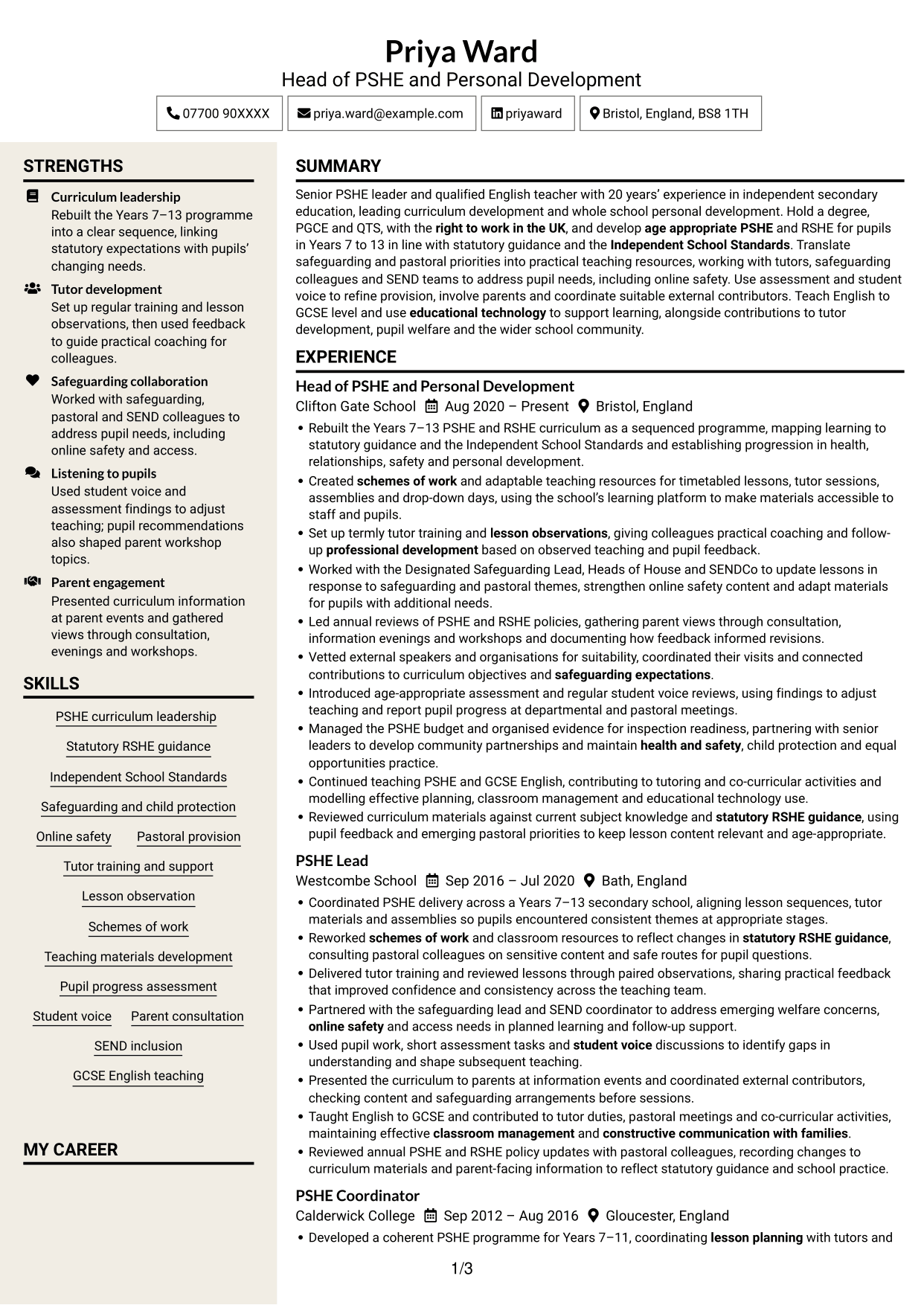 CV example — page 1
