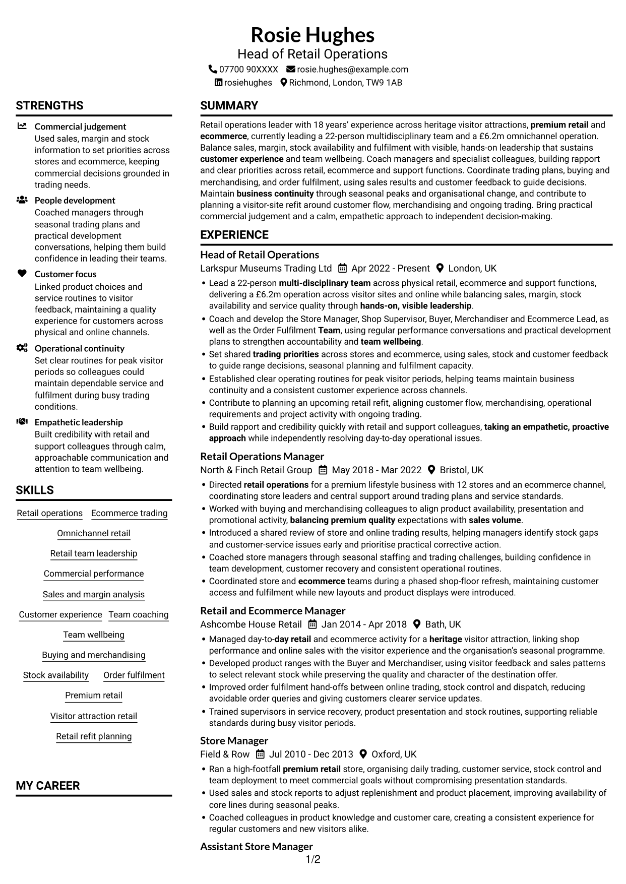 Head of Retail Operations - Omnichannel Retail CV, page 1