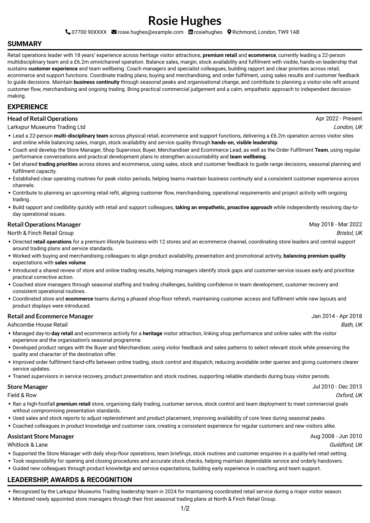 CV example — page 1