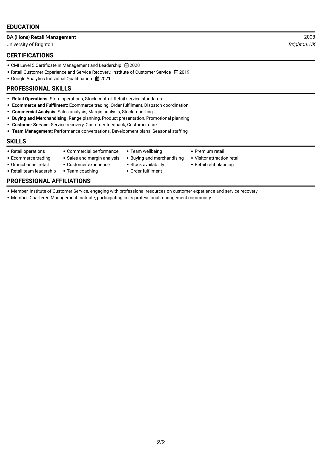 CV example — page 2