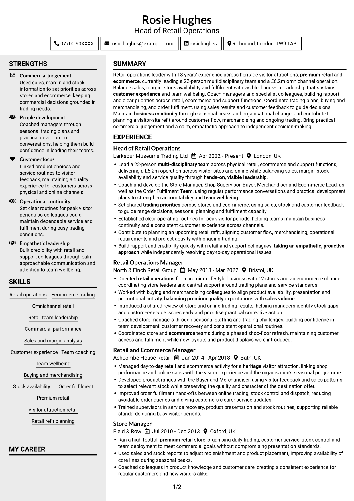 CV example — page 1