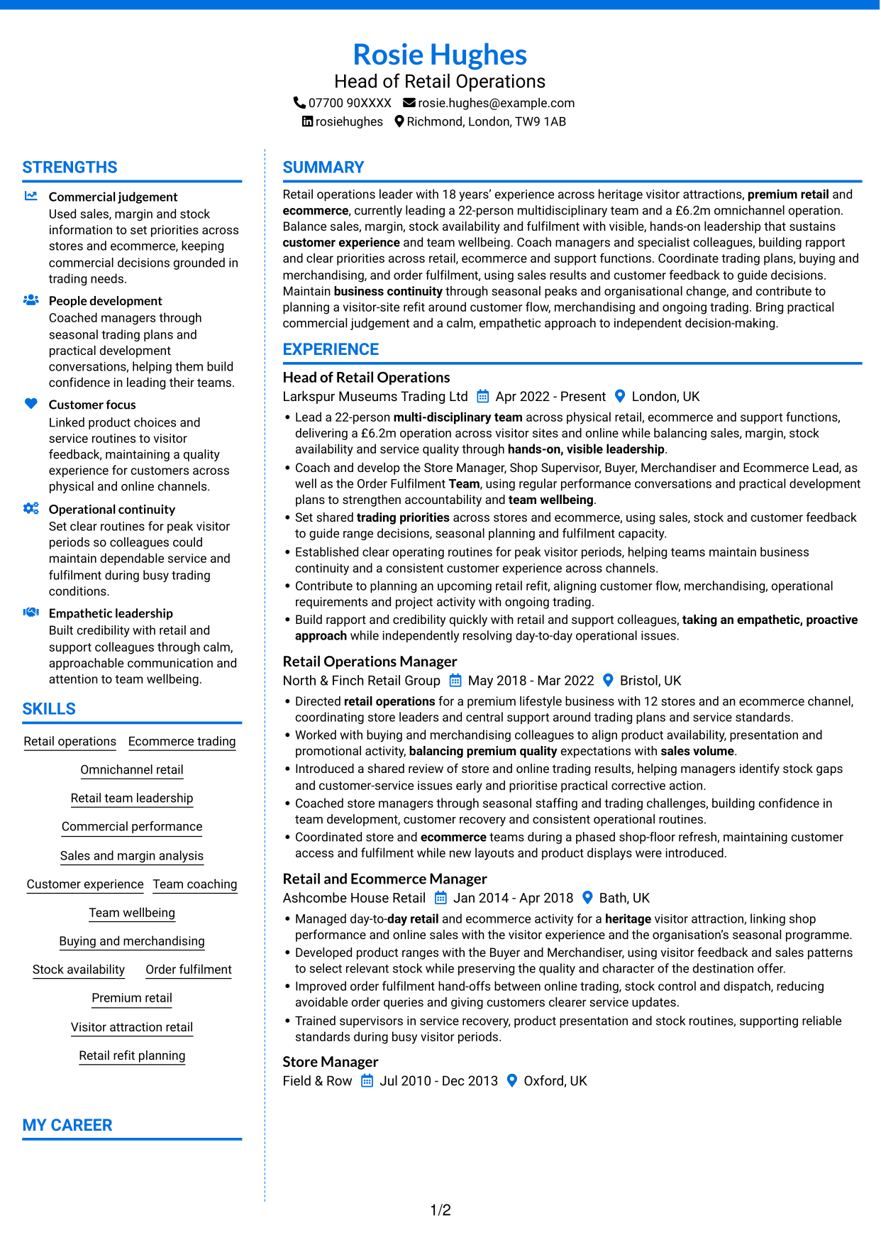 CV example — page 1