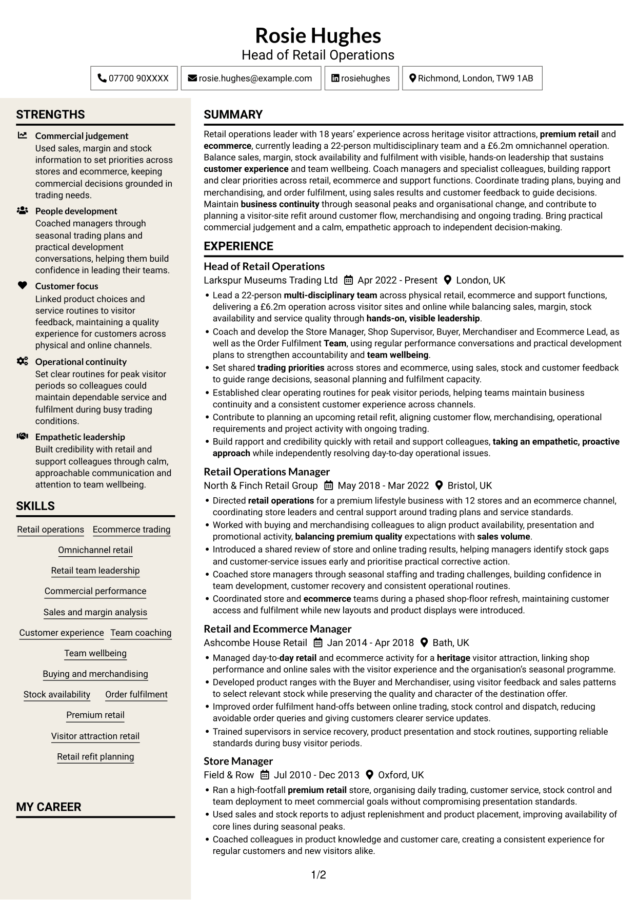 CV example — page 1