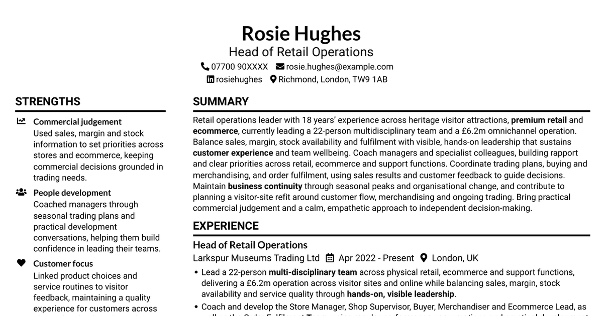 Head of Retail Operations - Omnichannel Retail CV