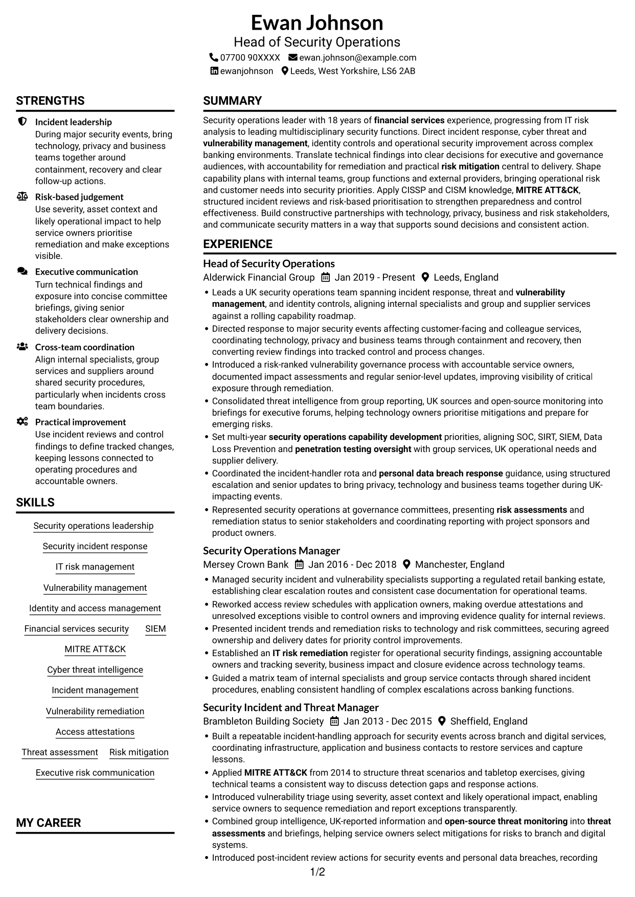 CV example — page 1