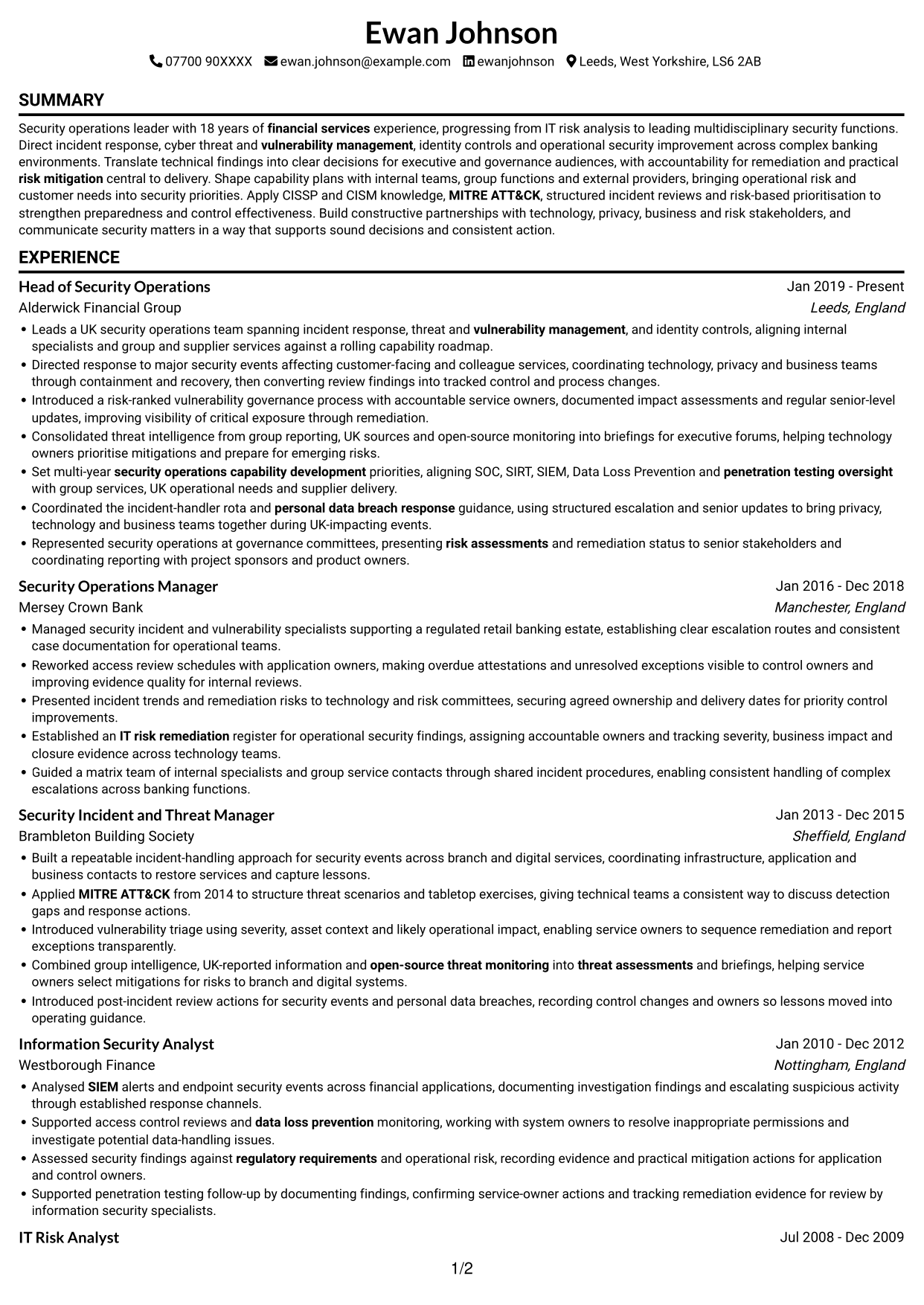 CV example — page 1