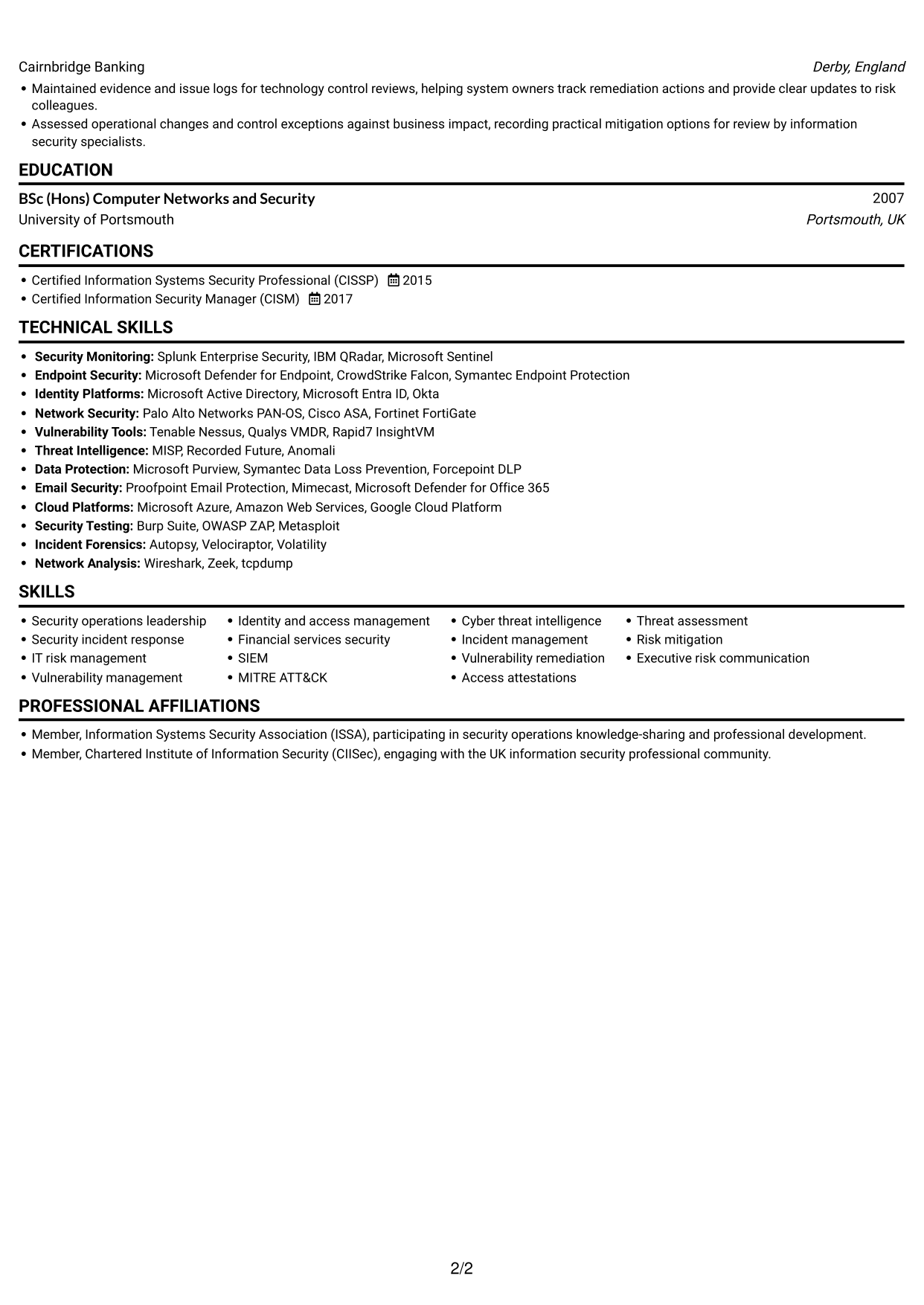 CV example — page 2