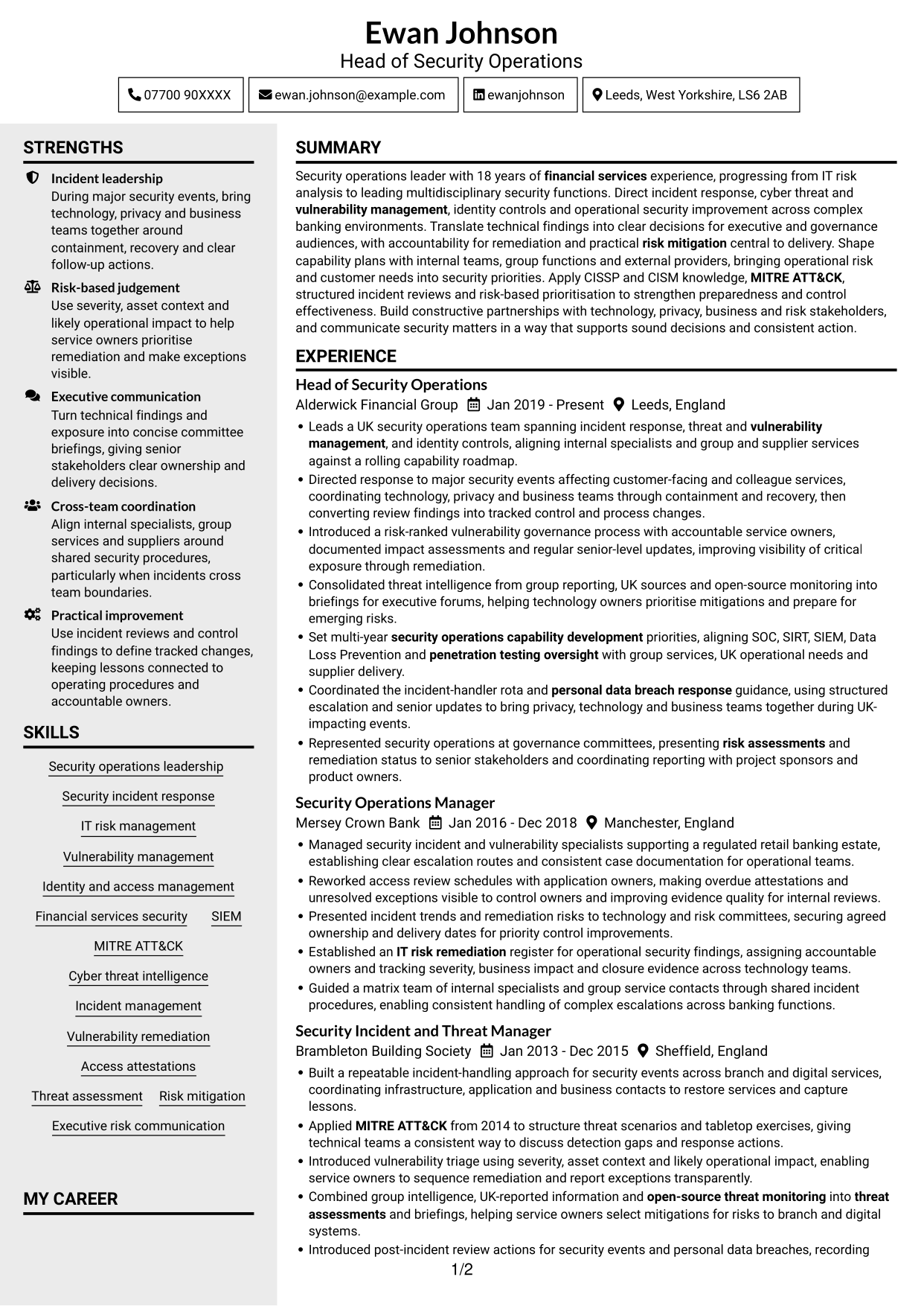CV example — page 1