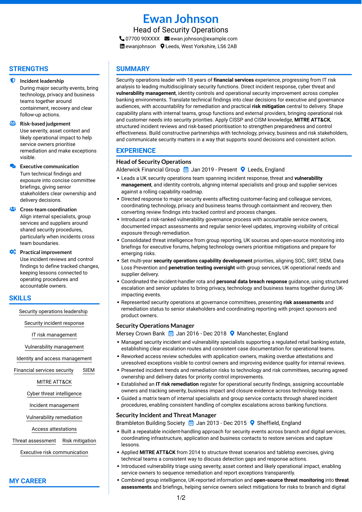 CV example — page 1