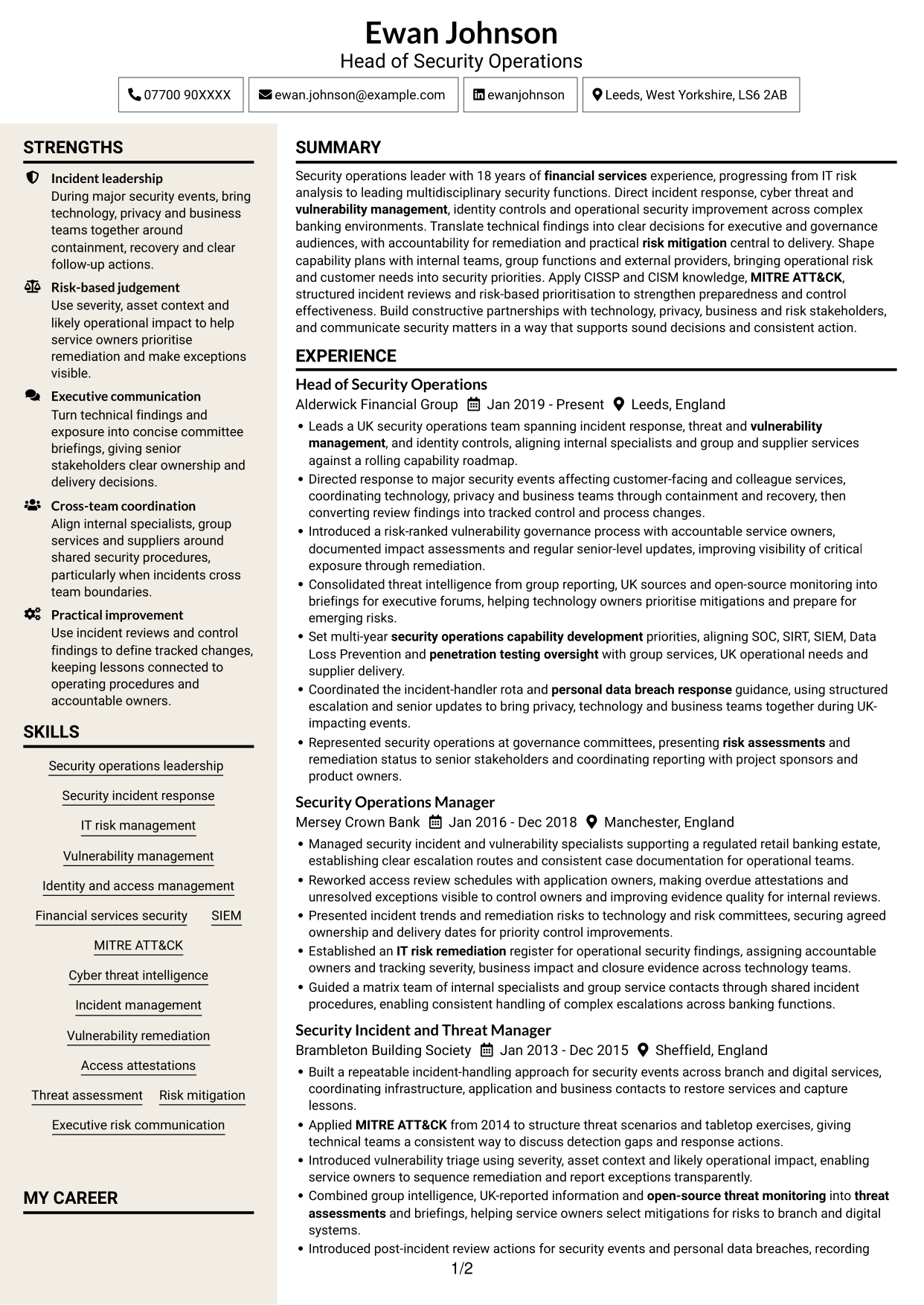 CV example — page 1