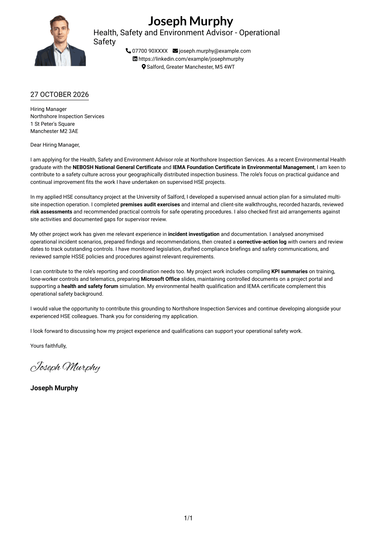 Cover letter example — page 1