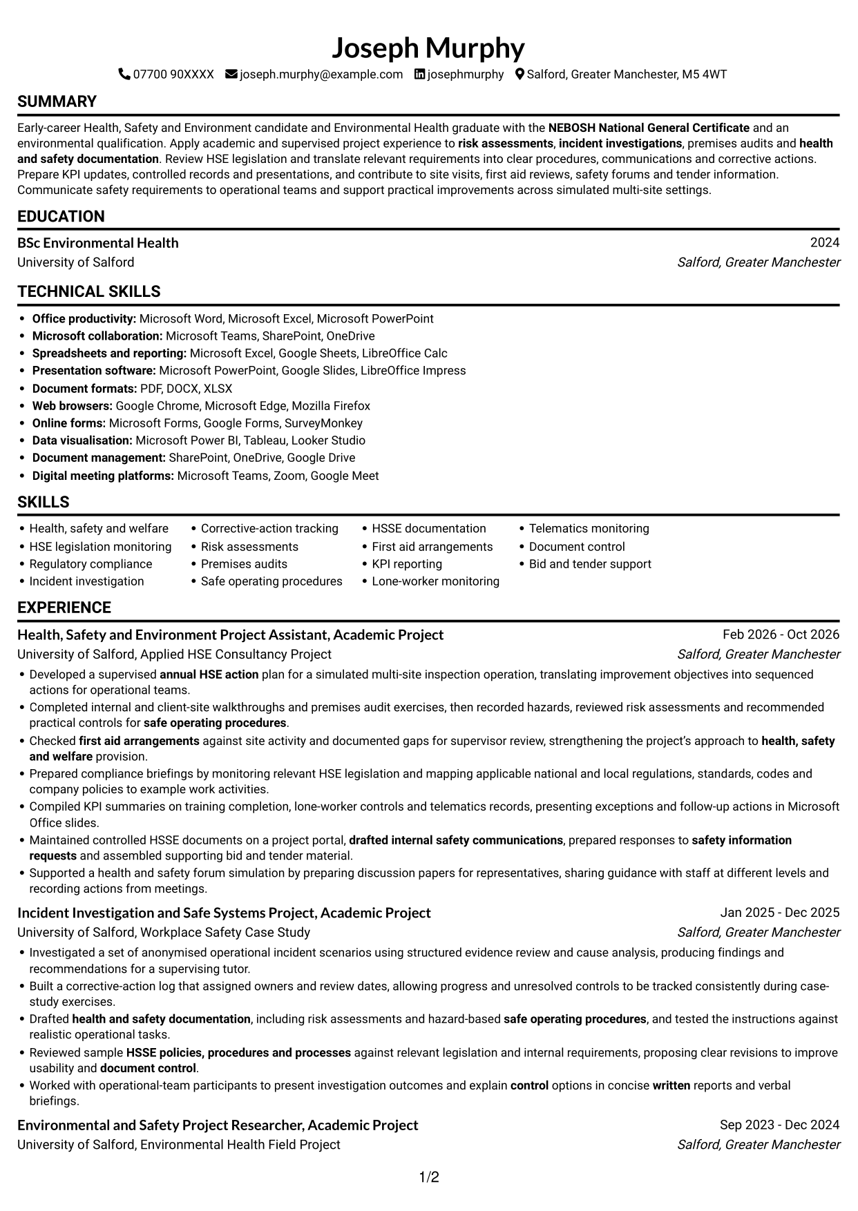 CV example — page 1