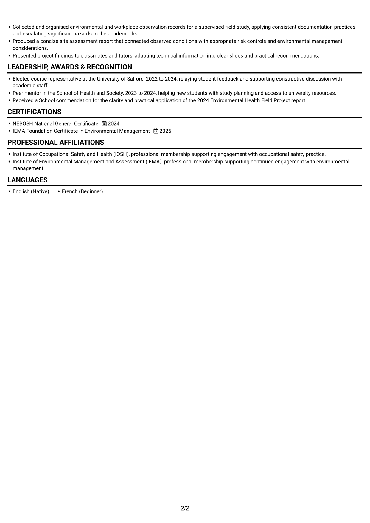 CV example — page 2