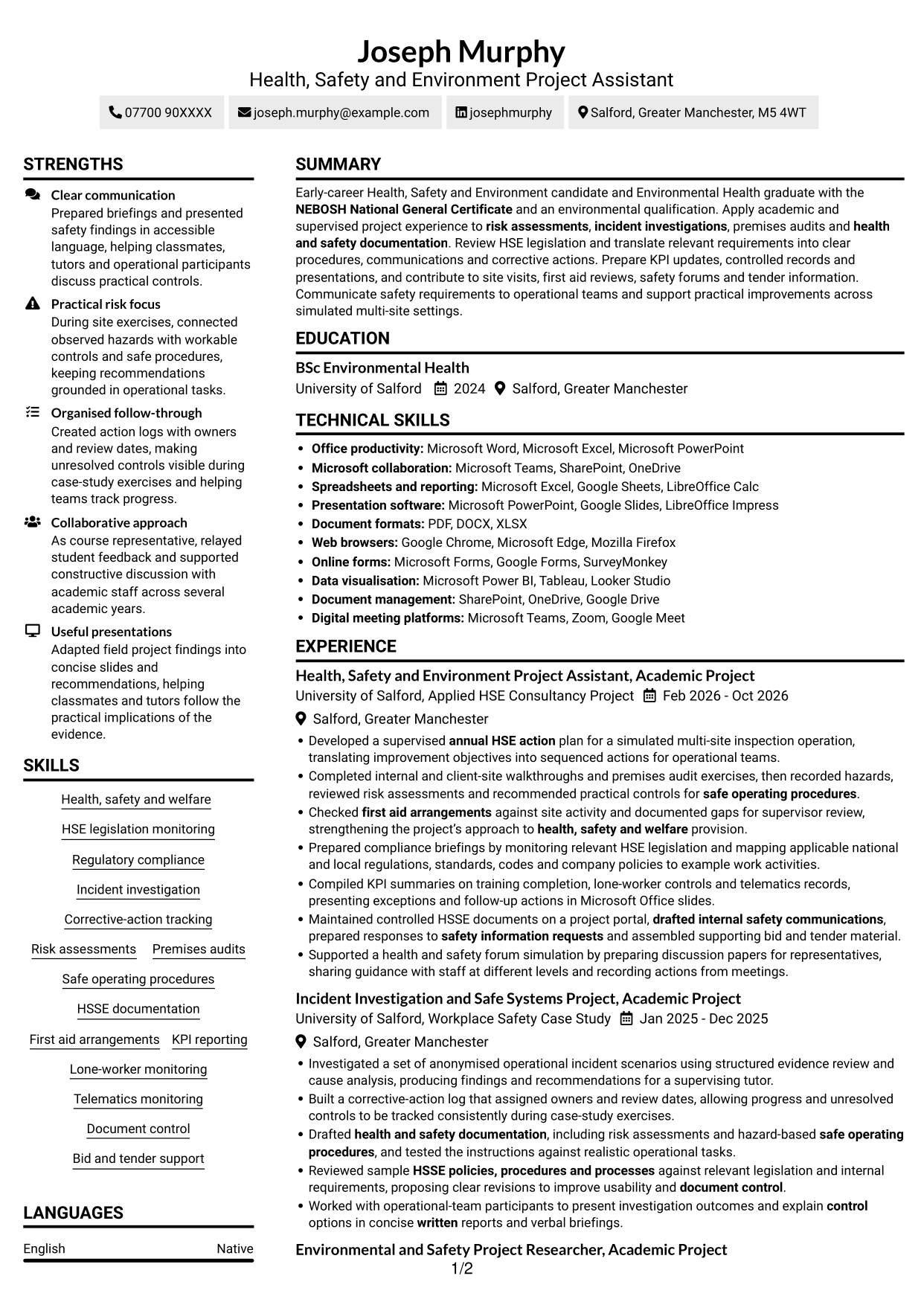 CV example — page 1