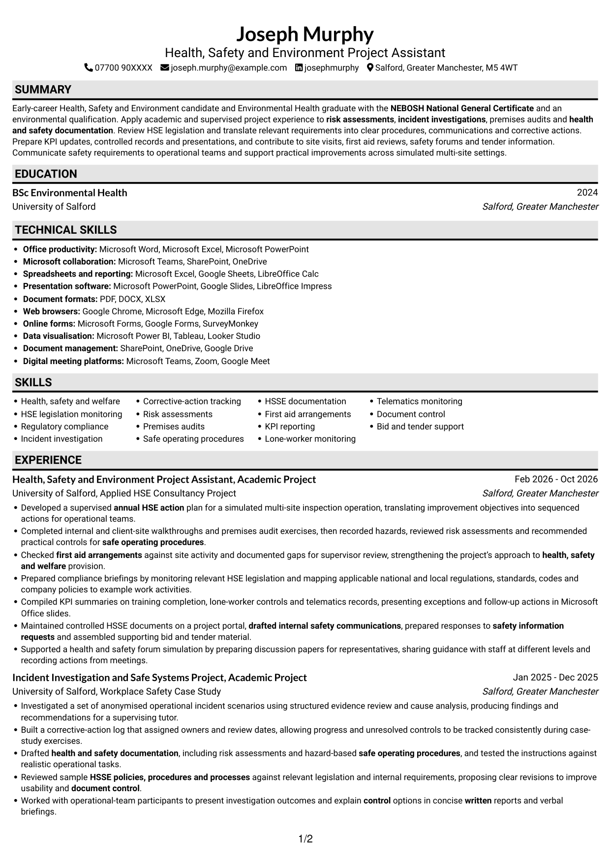 CV example — page 1