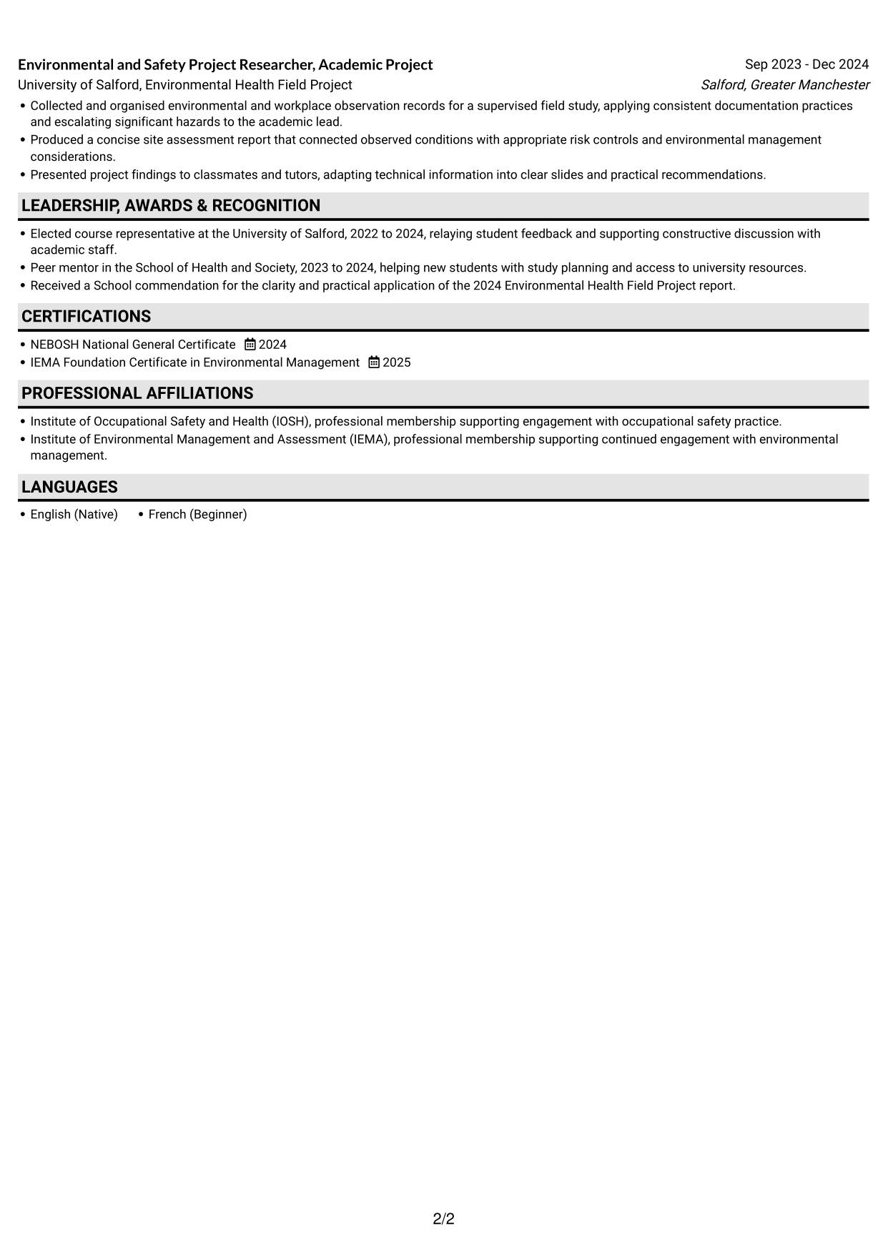 CV example — page 2