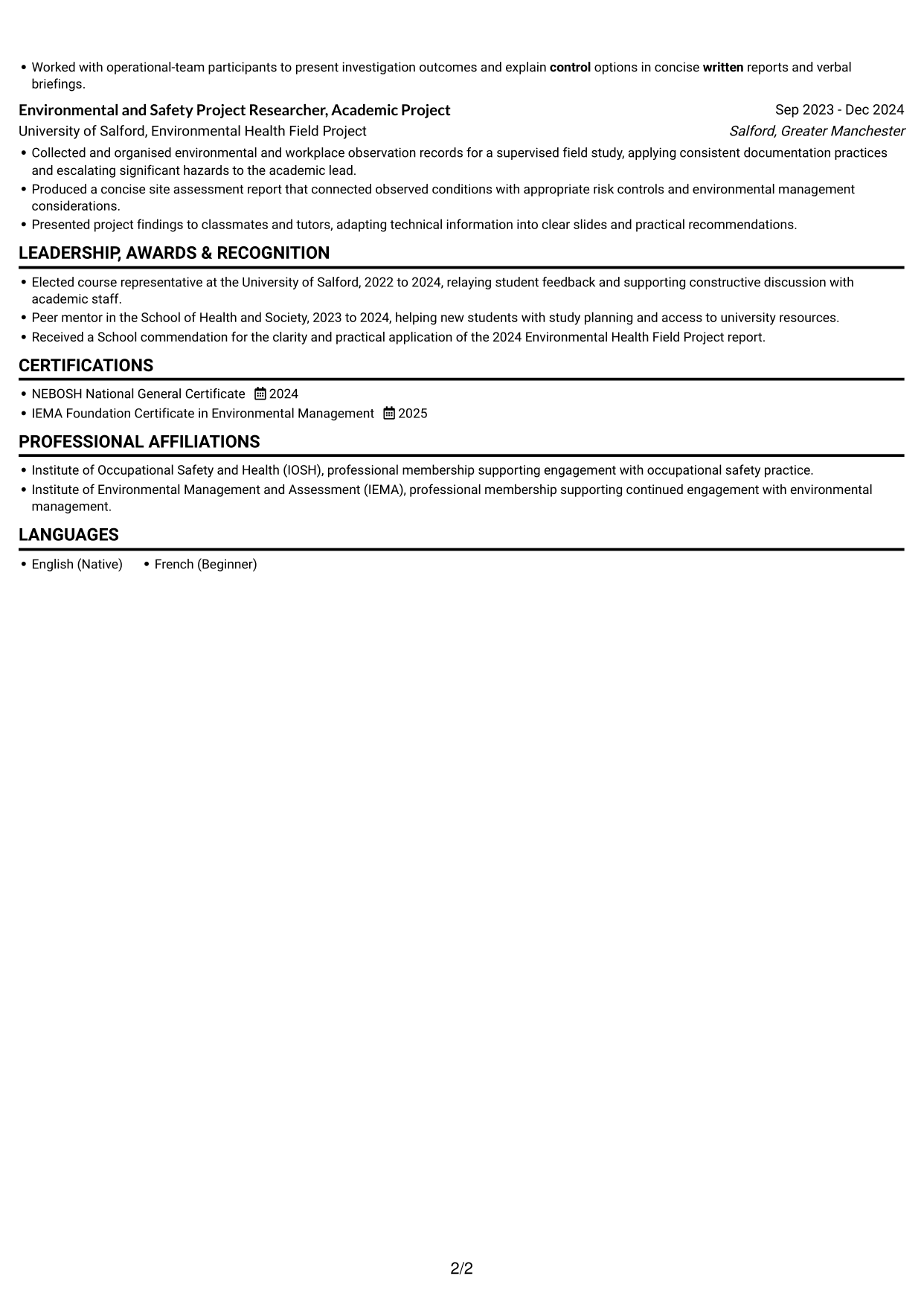 CV example — page 2