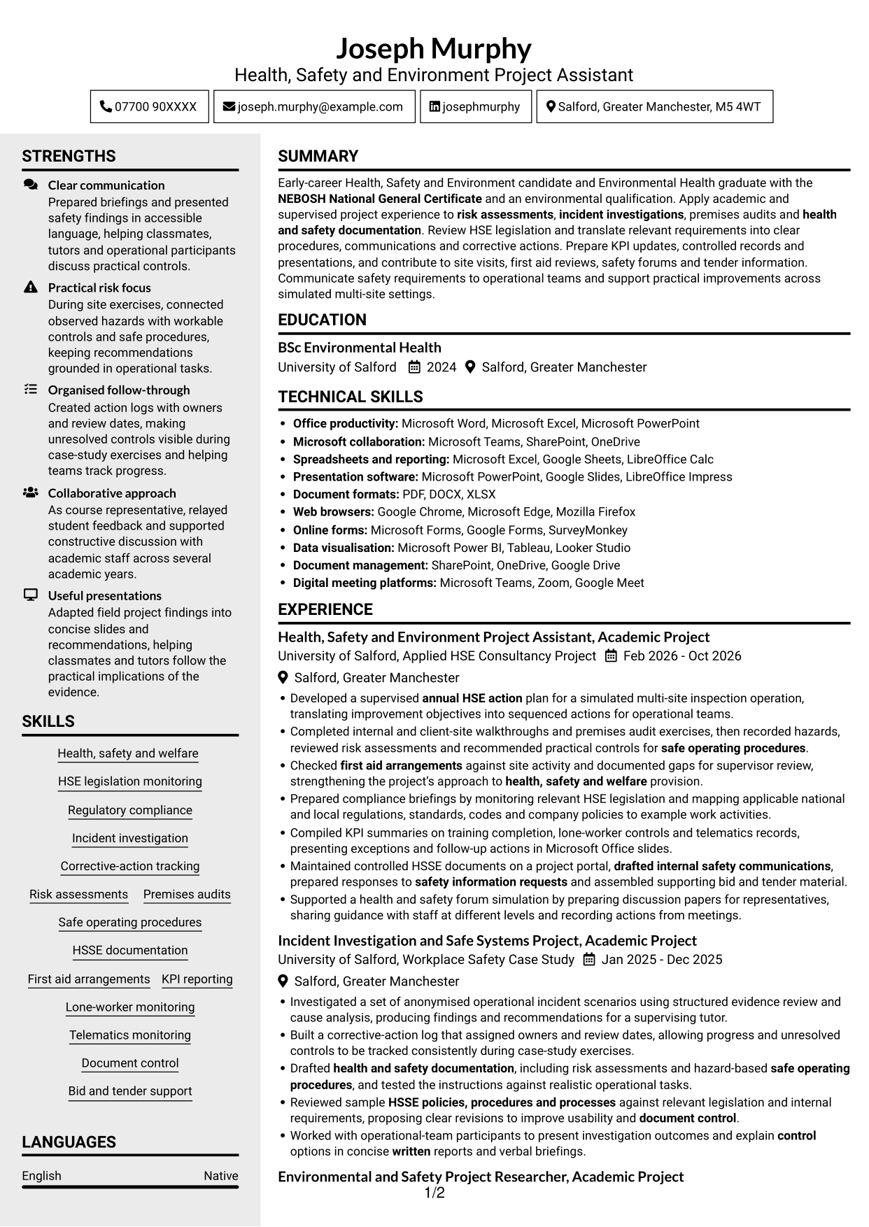 CV example — page 1