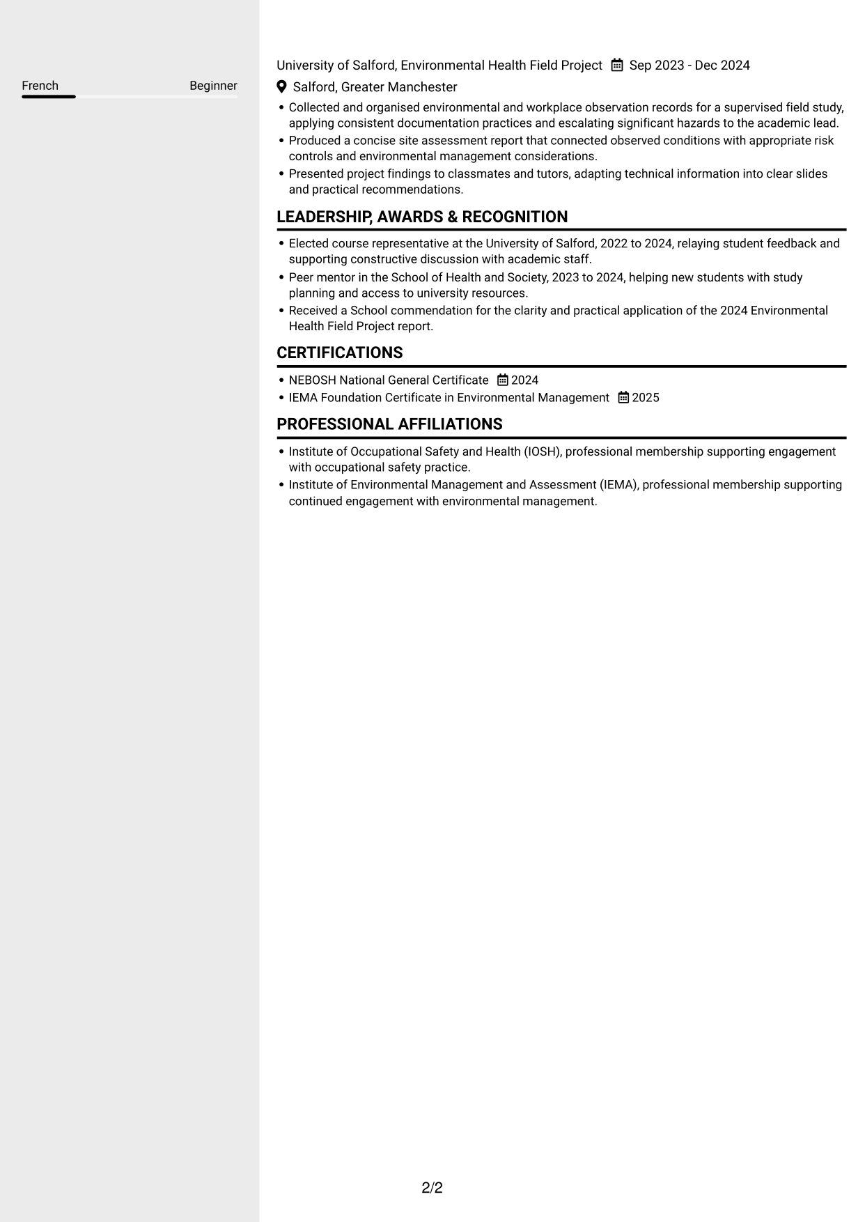 CV example — page 2