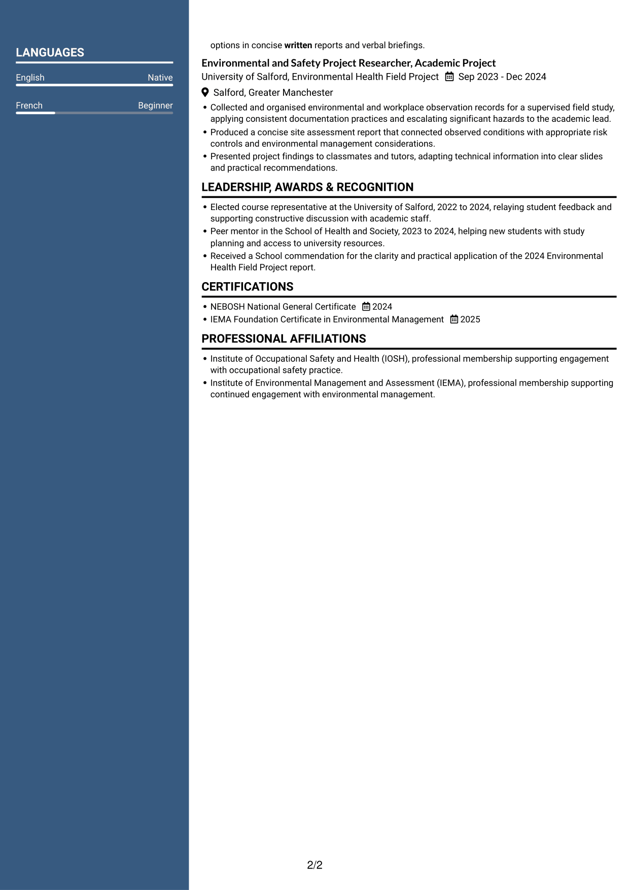 CV example — page 2