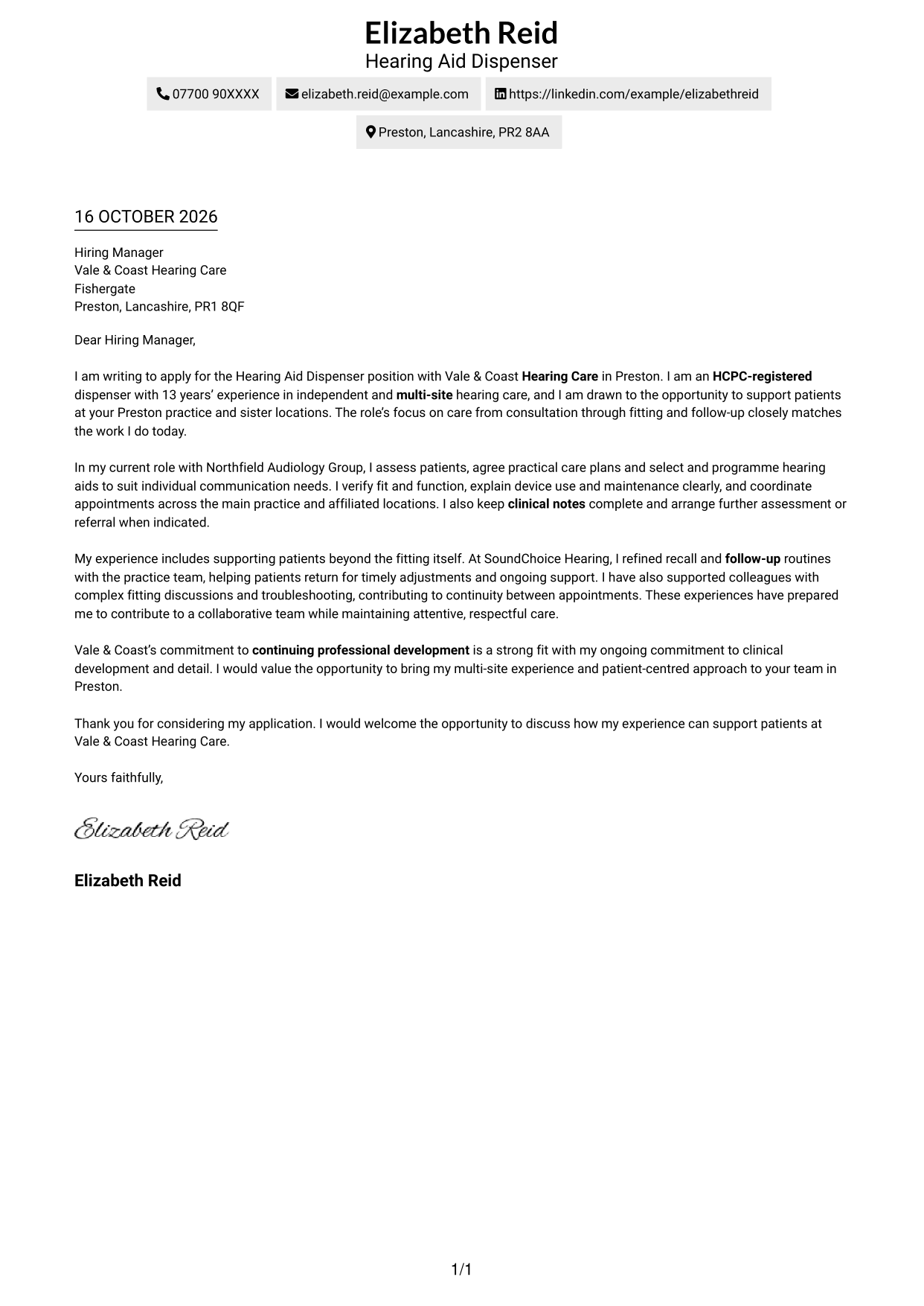Cover letter example — page 1