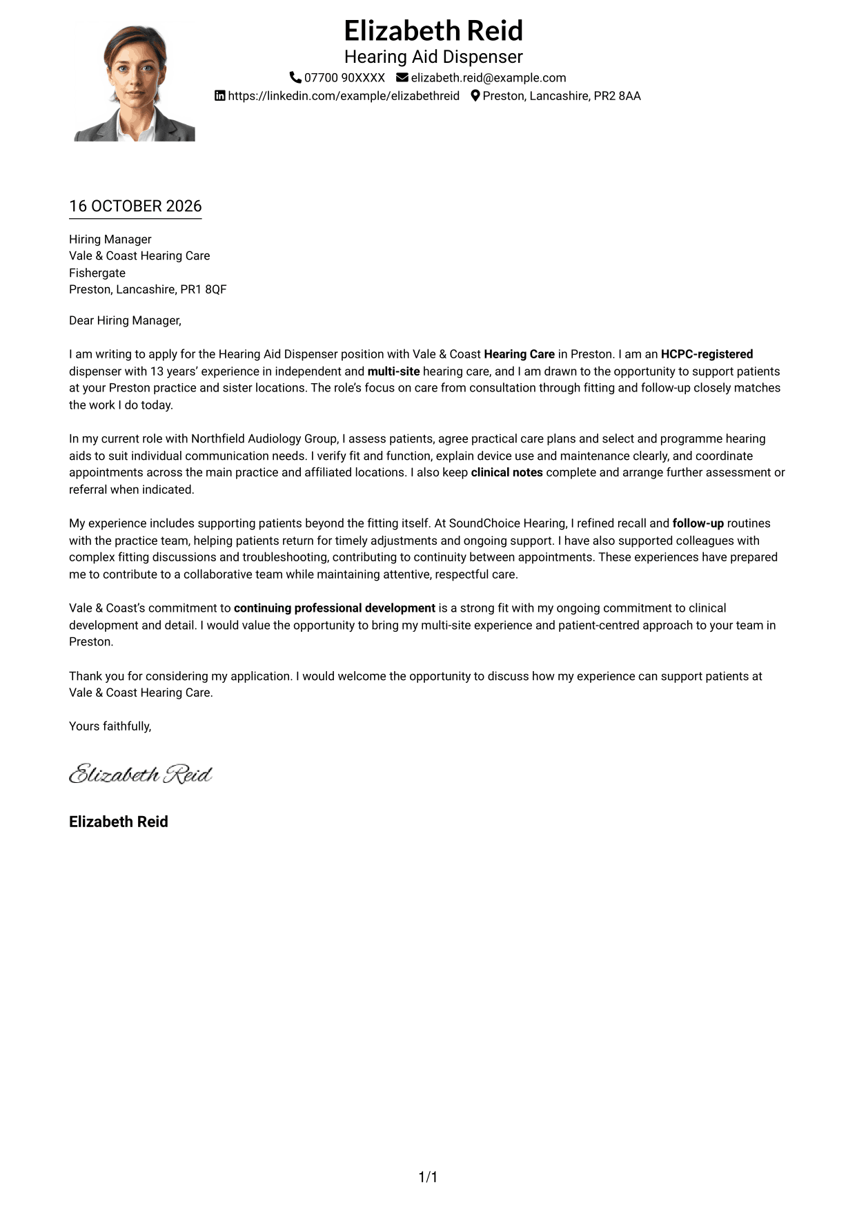 Cover letter example — page 1