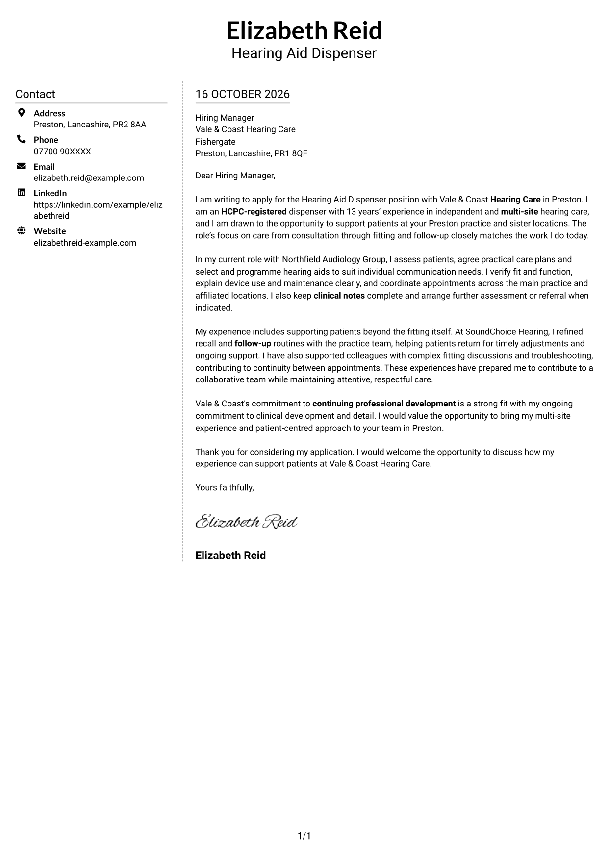 Cover letter example — page 1