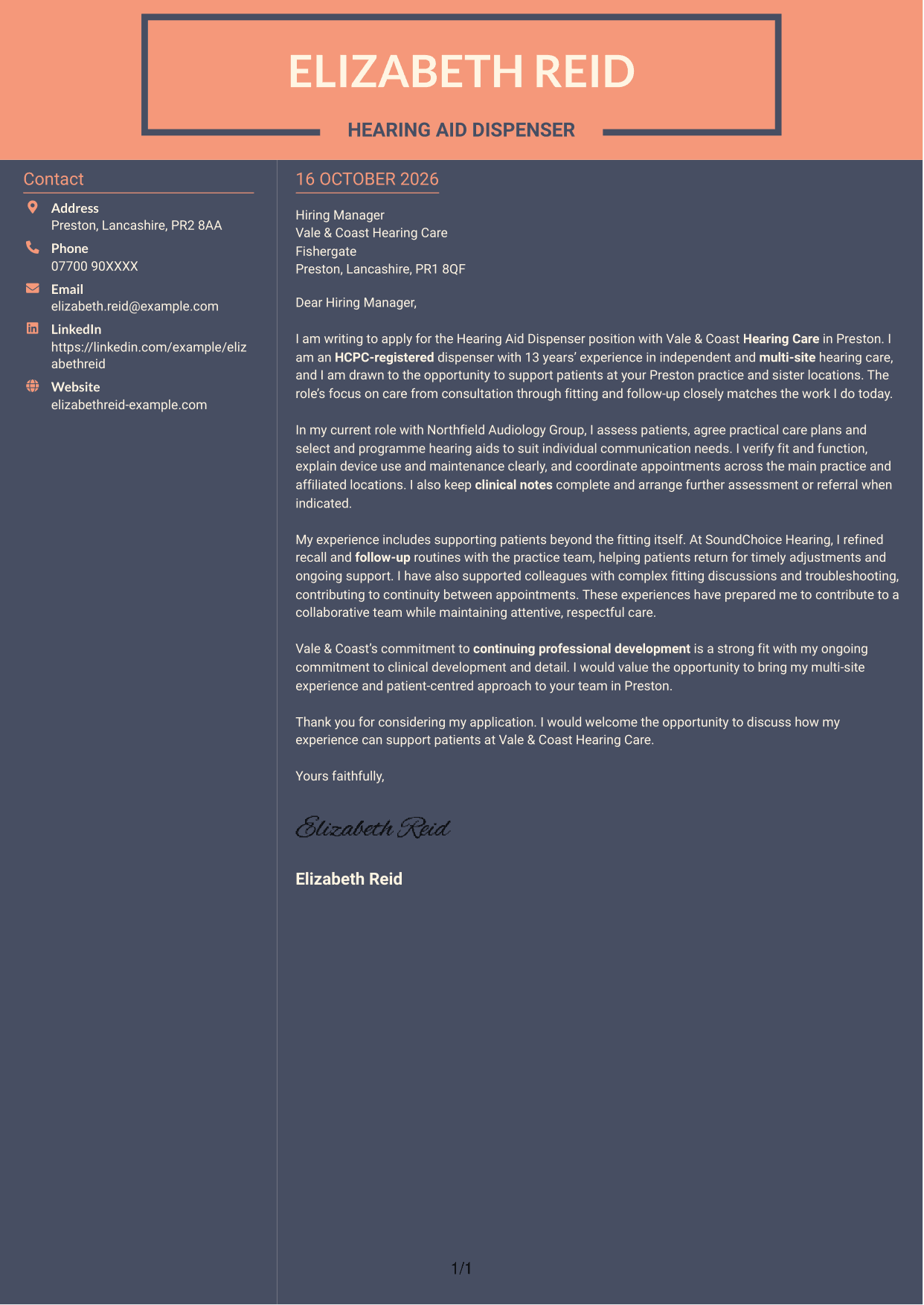 Cover letter example — page 1