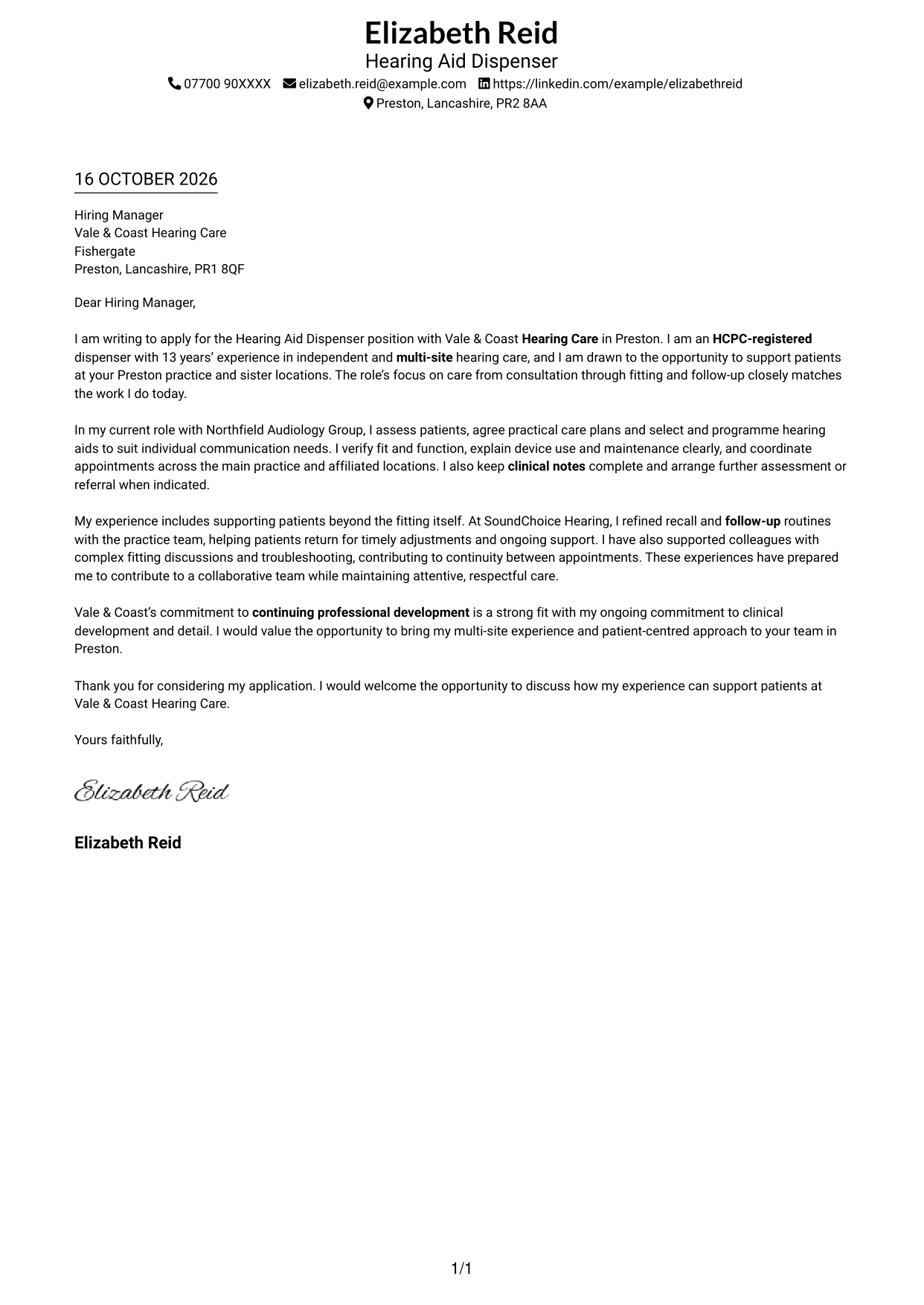 Cover letter example — page 1
