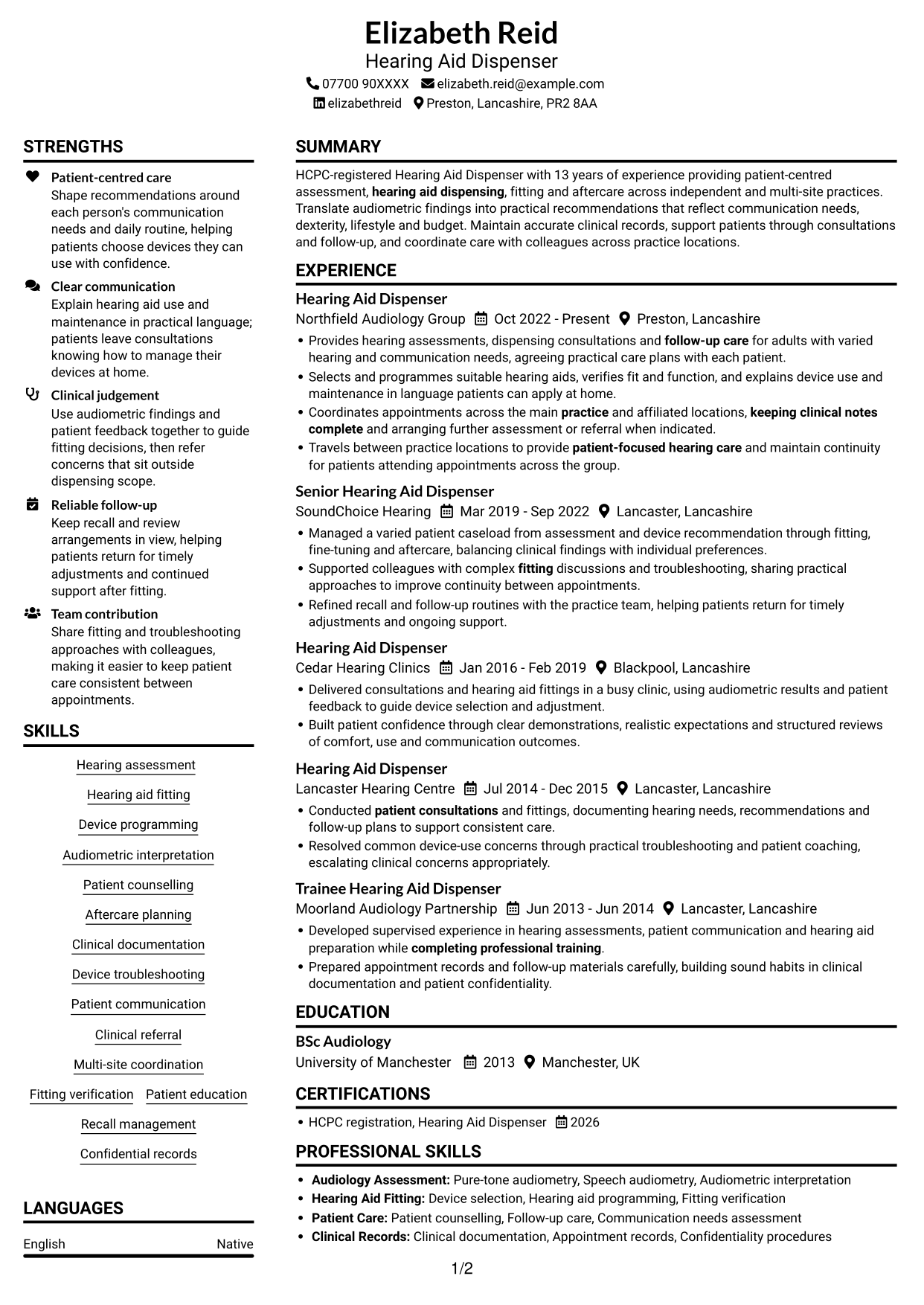 CV example — page 1