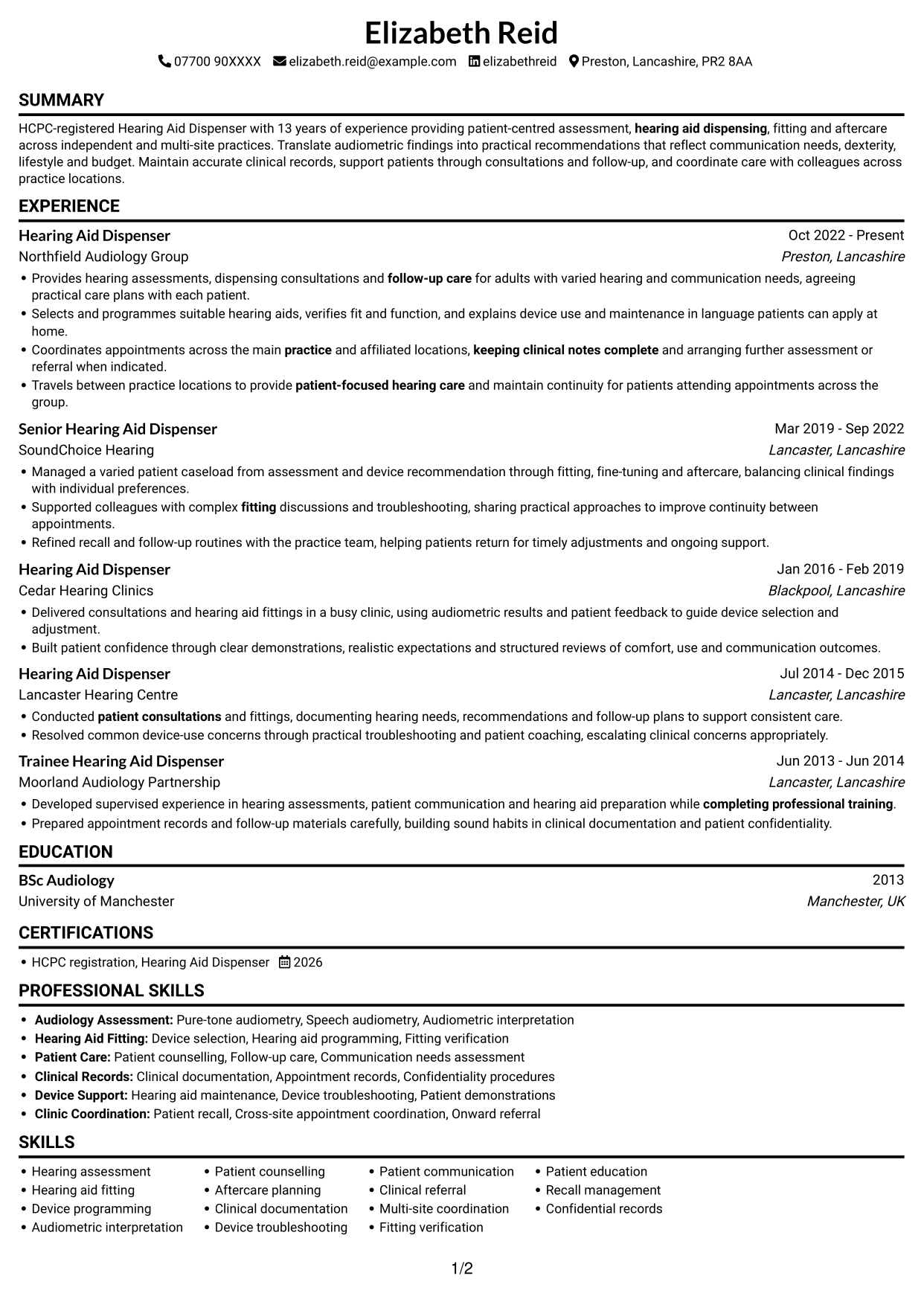 CV example — page 1
