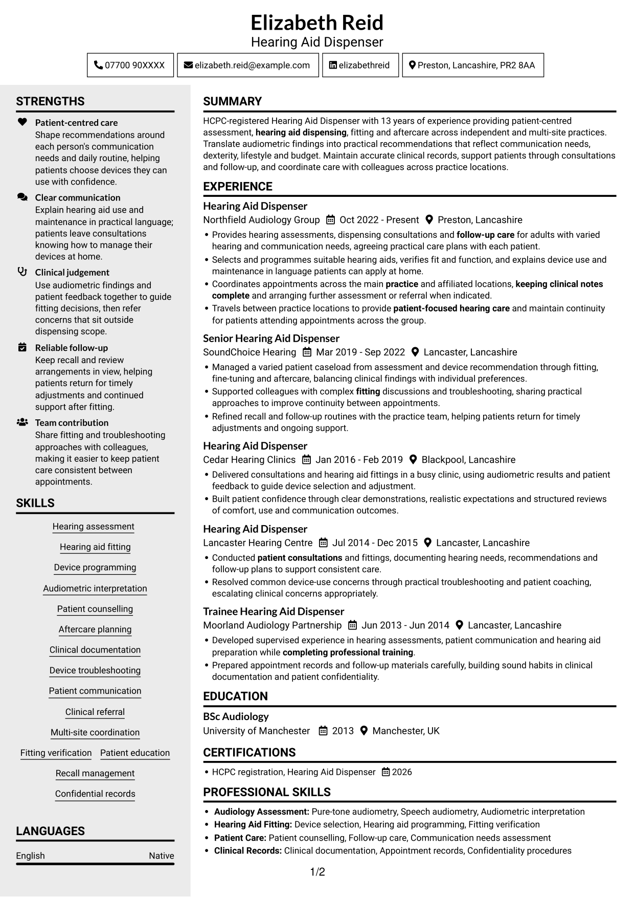 CV example — page 1