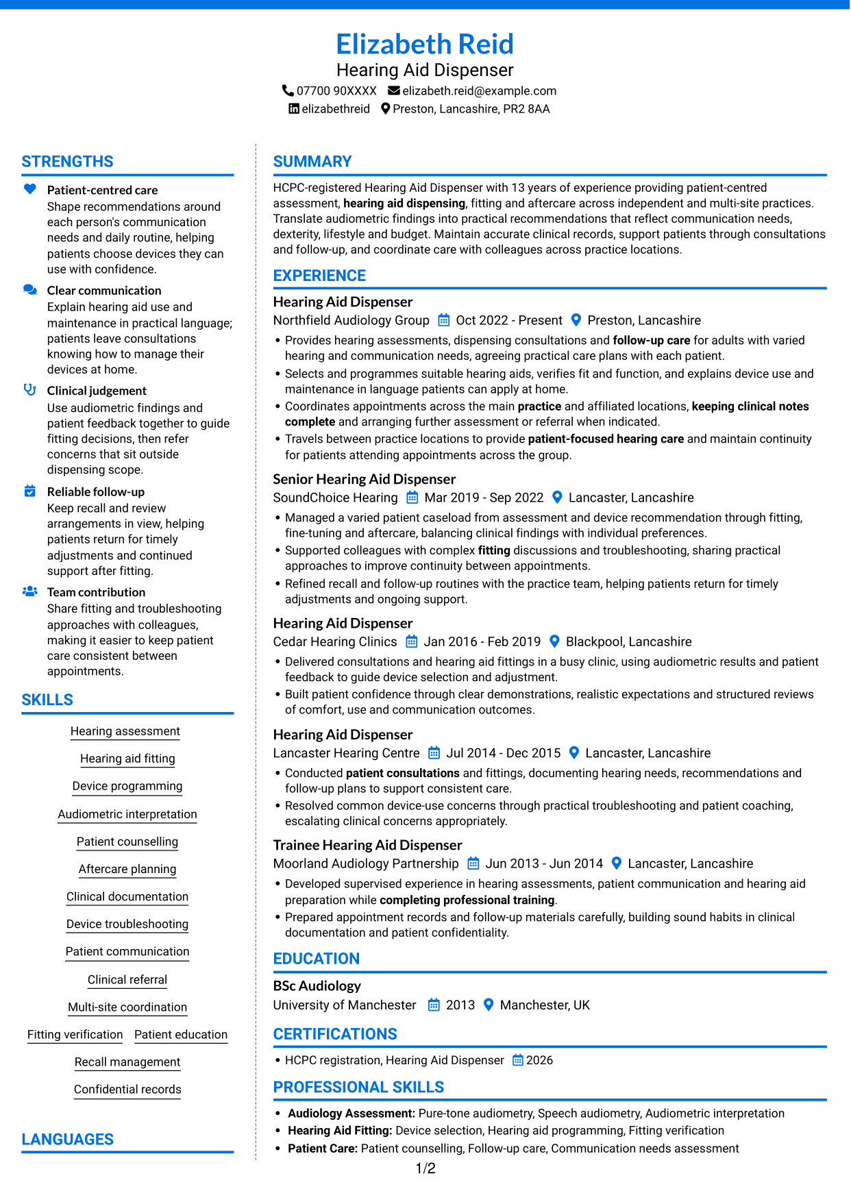 CV example — page 1