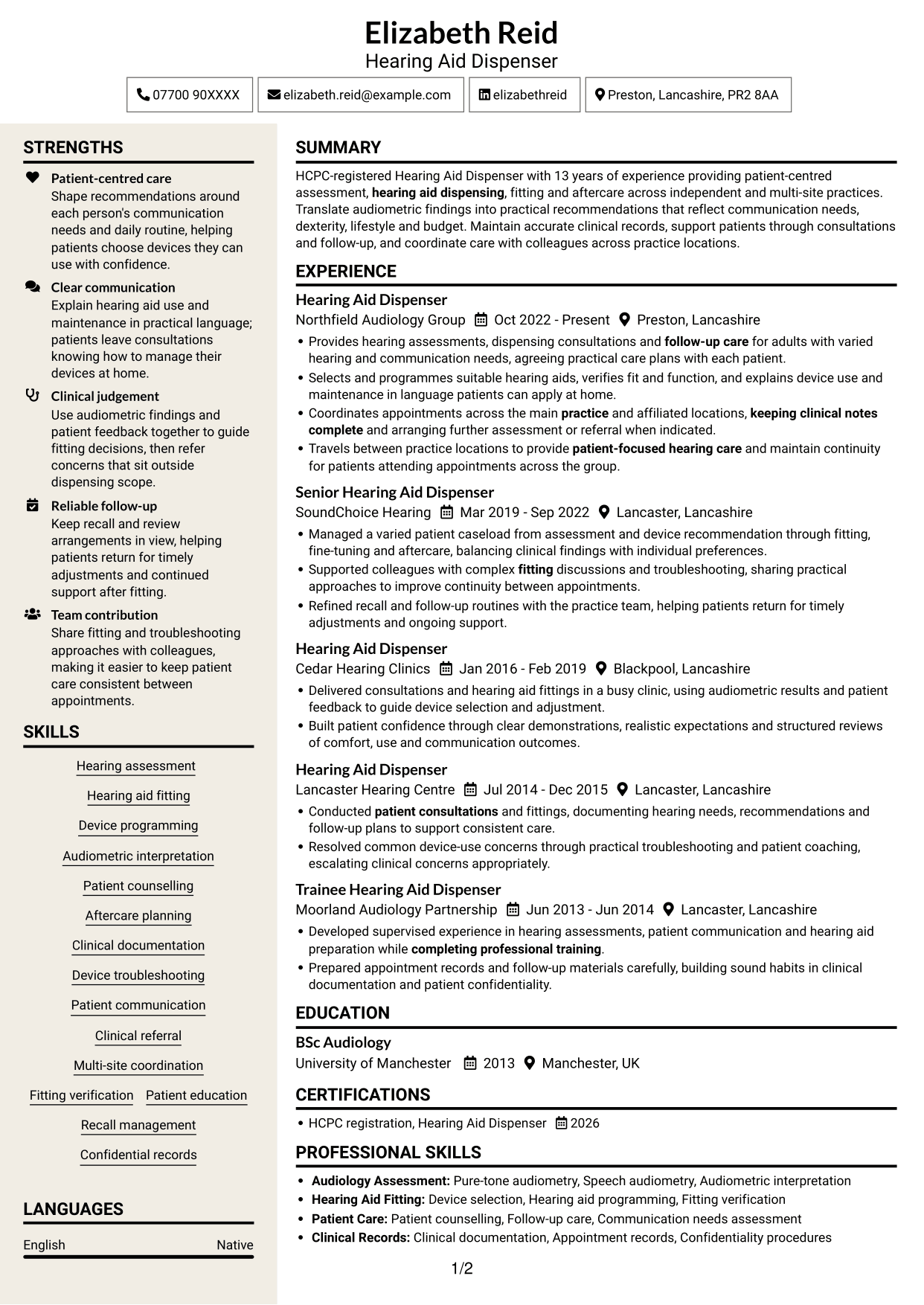 CV example — page 1